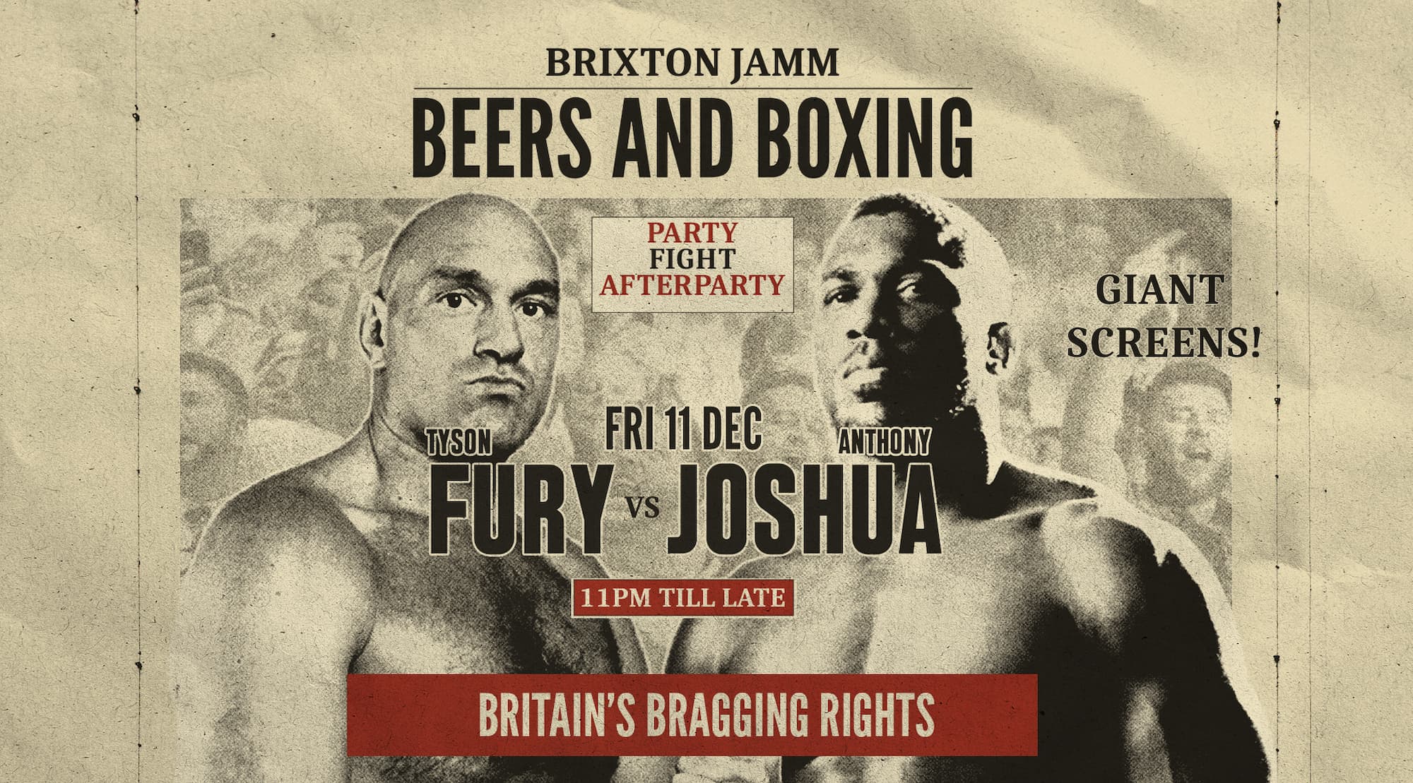 Tyson Fury v Anthony Joshua – SCREENING & PARTY - Brixton Jamm