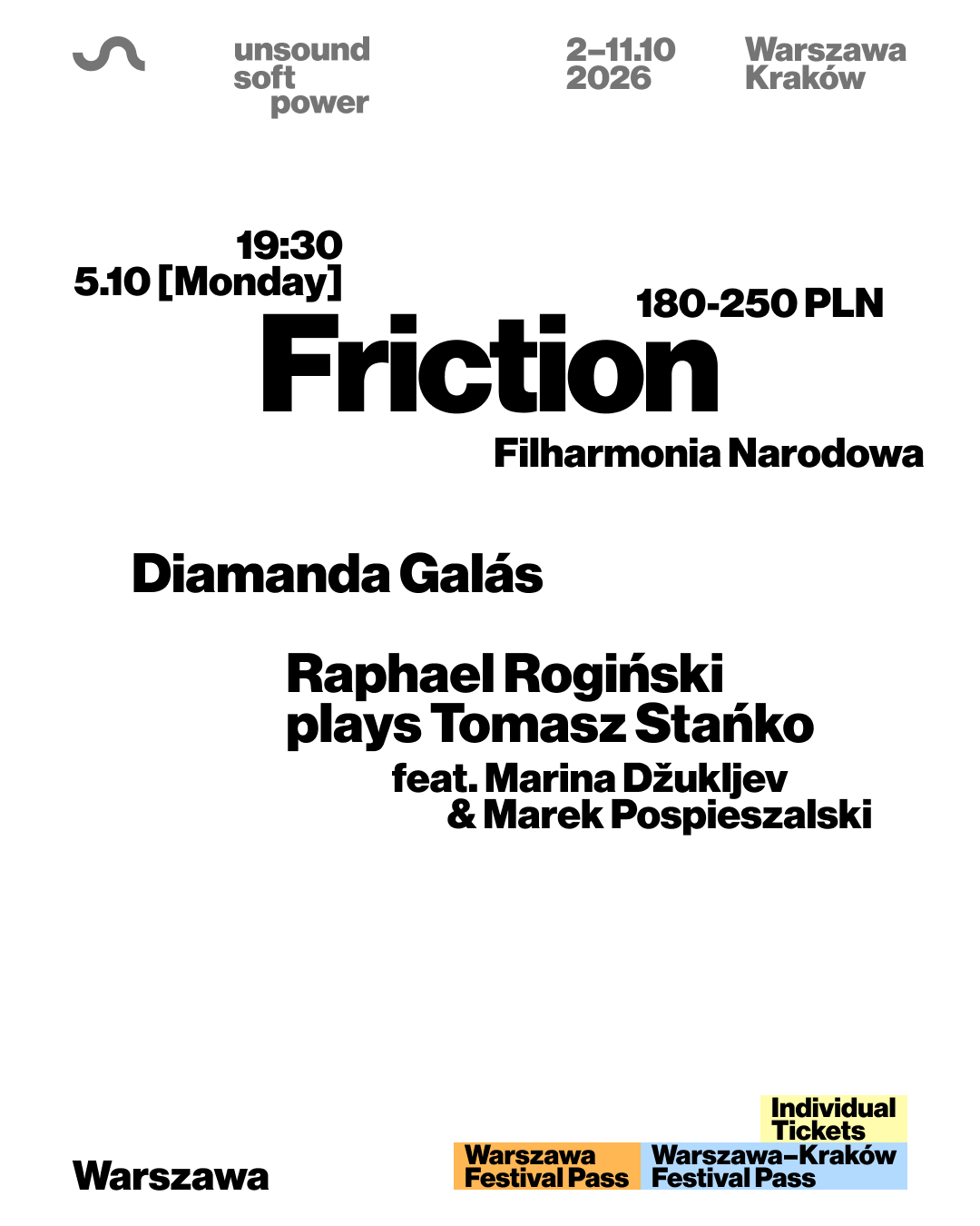 Unsound Warszawa 2026: FRICTION - Diamanda Galás / Raphael Rogiński + more