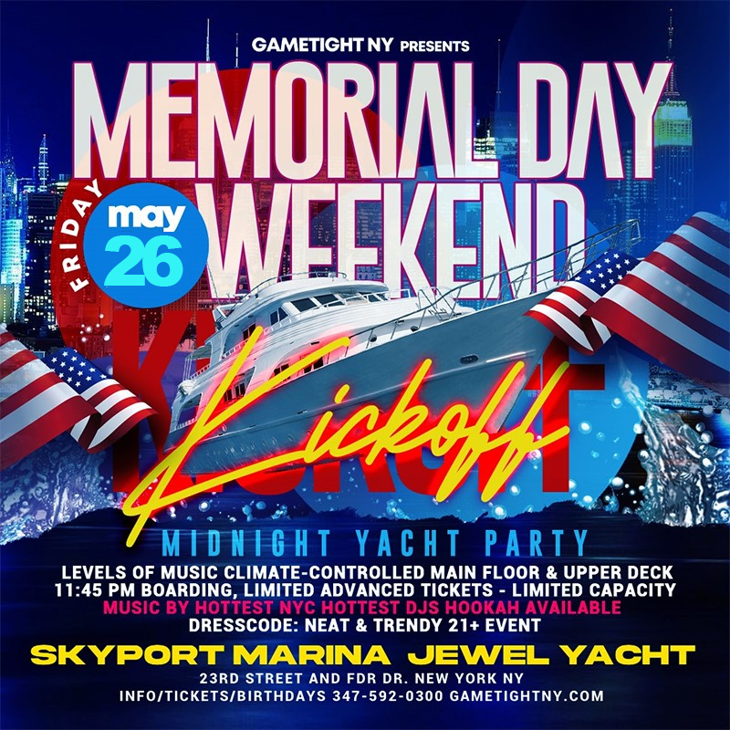 Memorial Day Weekend Kickoff Jewel Yacht Party Cruise at Skyport