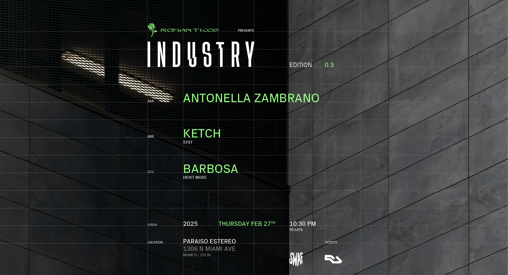 Romanticos presents: INDUSTRY flyer
