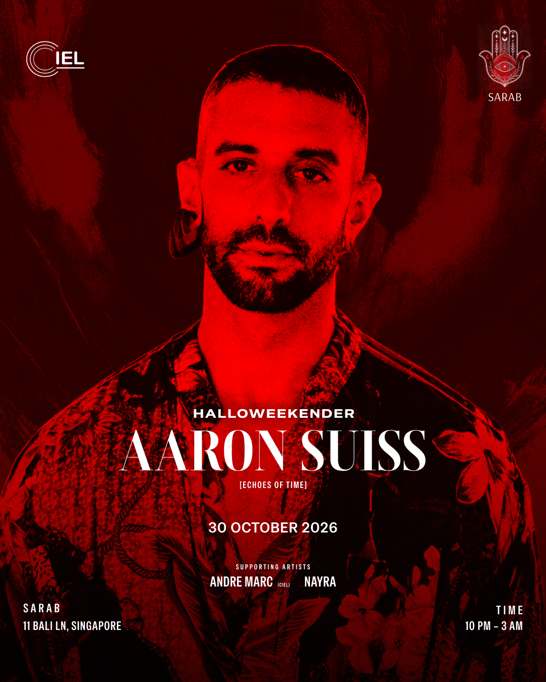 Ciel X Sarab - Halloween Special with Aaron Suiss at TBA - SARAB - Bali Lane