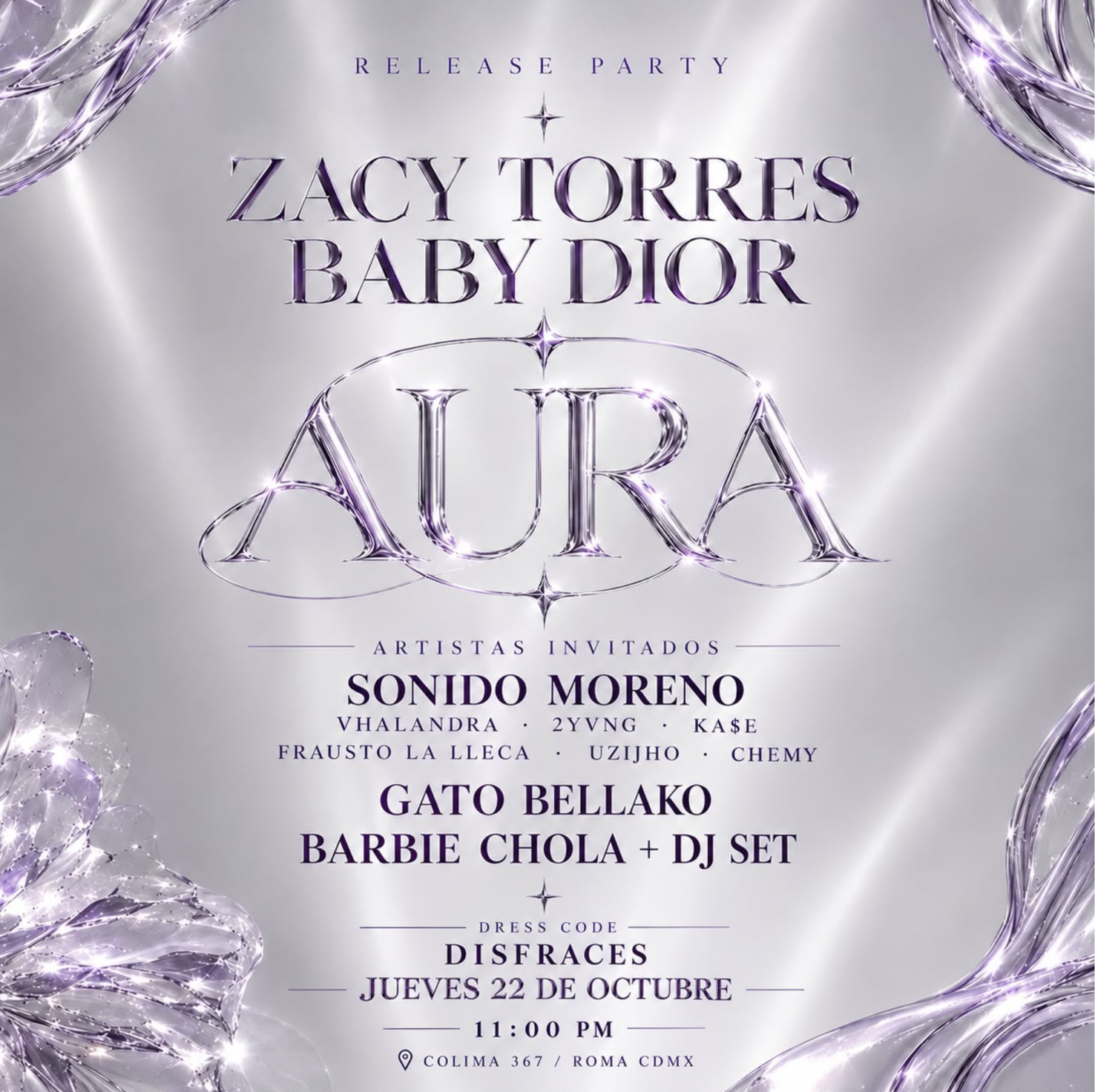 Flyer de AURA: Zacy Torres, Baby Dior
