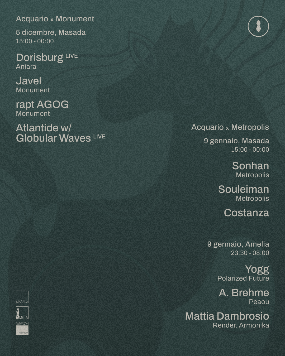 Dorisburg (live), Javel, raptAGOG // Acquario (Masada)