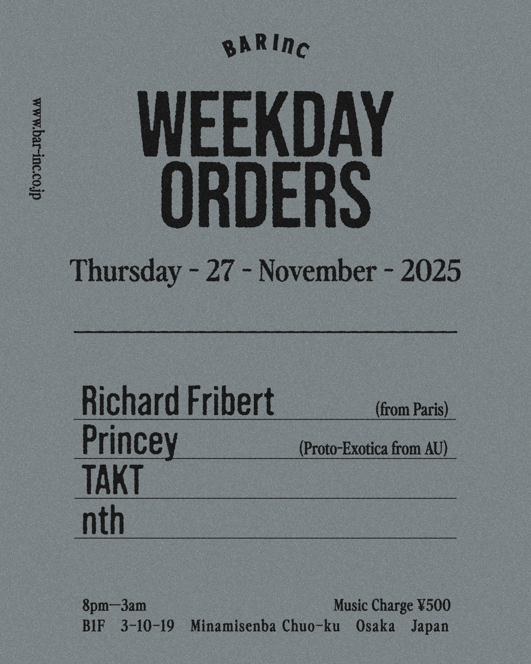 WEEKDAY ORDERS at BAR Inc, Osaka