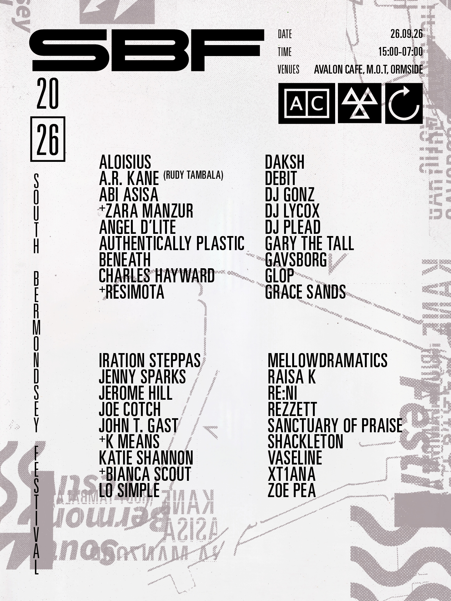 ✹ SBF'26 ✹ Avalon, M.O.T & Ormside ✹ at Ormside Projects, London SE15 1TR