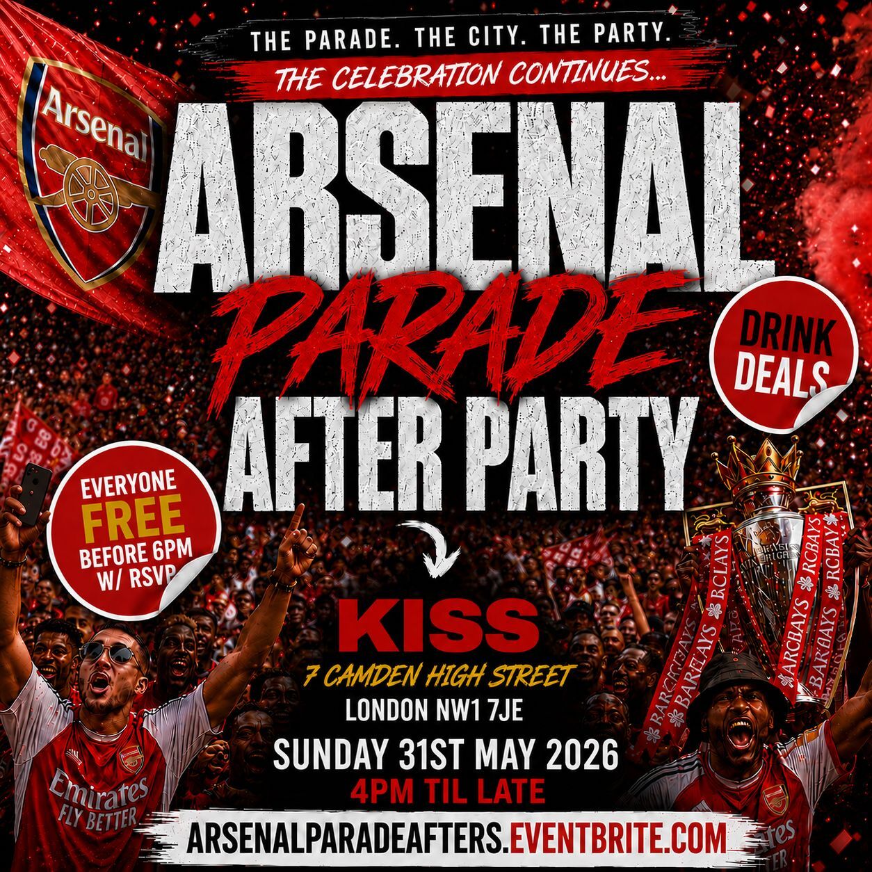 Arsenal Parade After Party London - Everyone Free Before 6PM