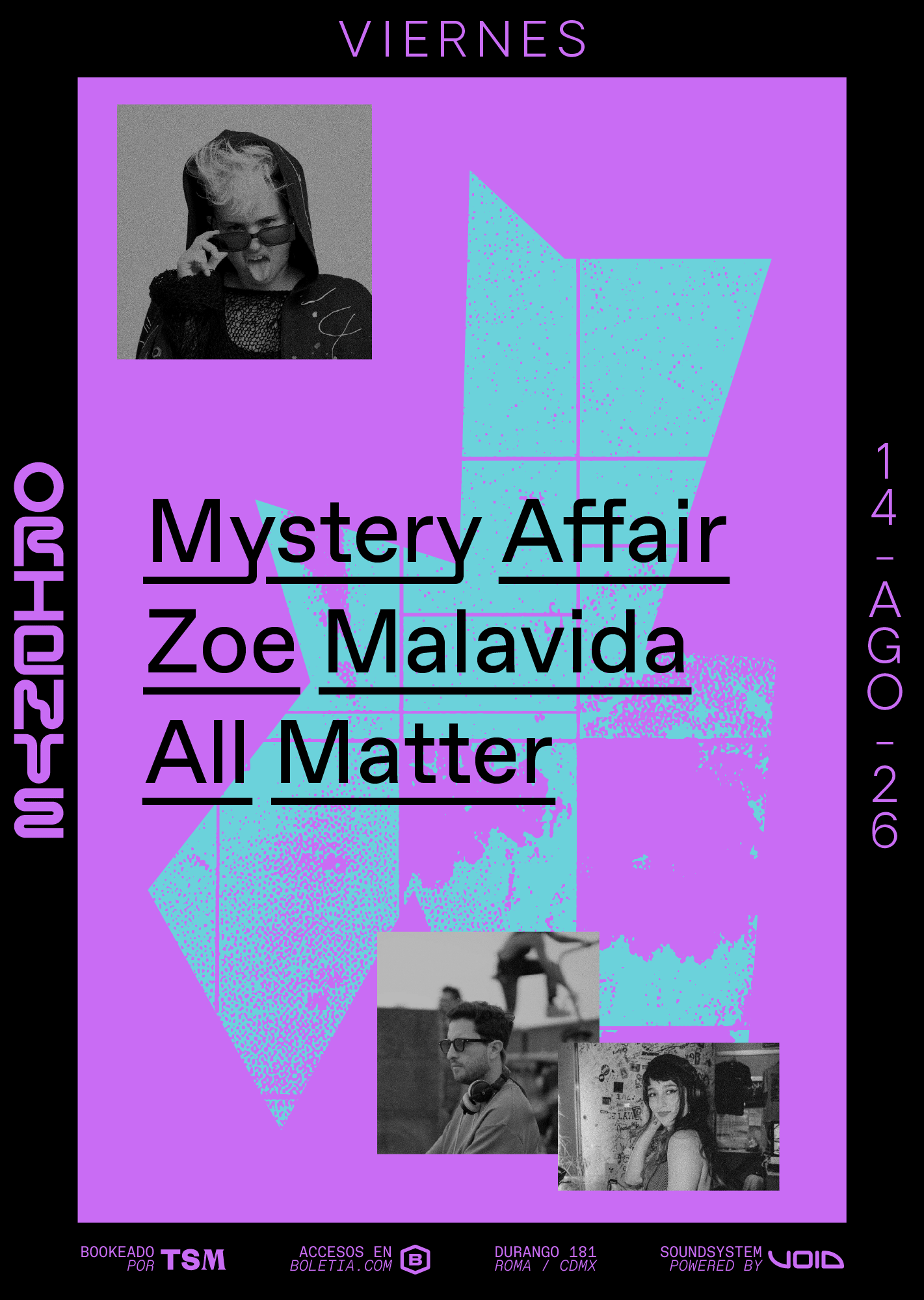 Flyer de Mystery Affair, Zoe Malavida, All Matter
