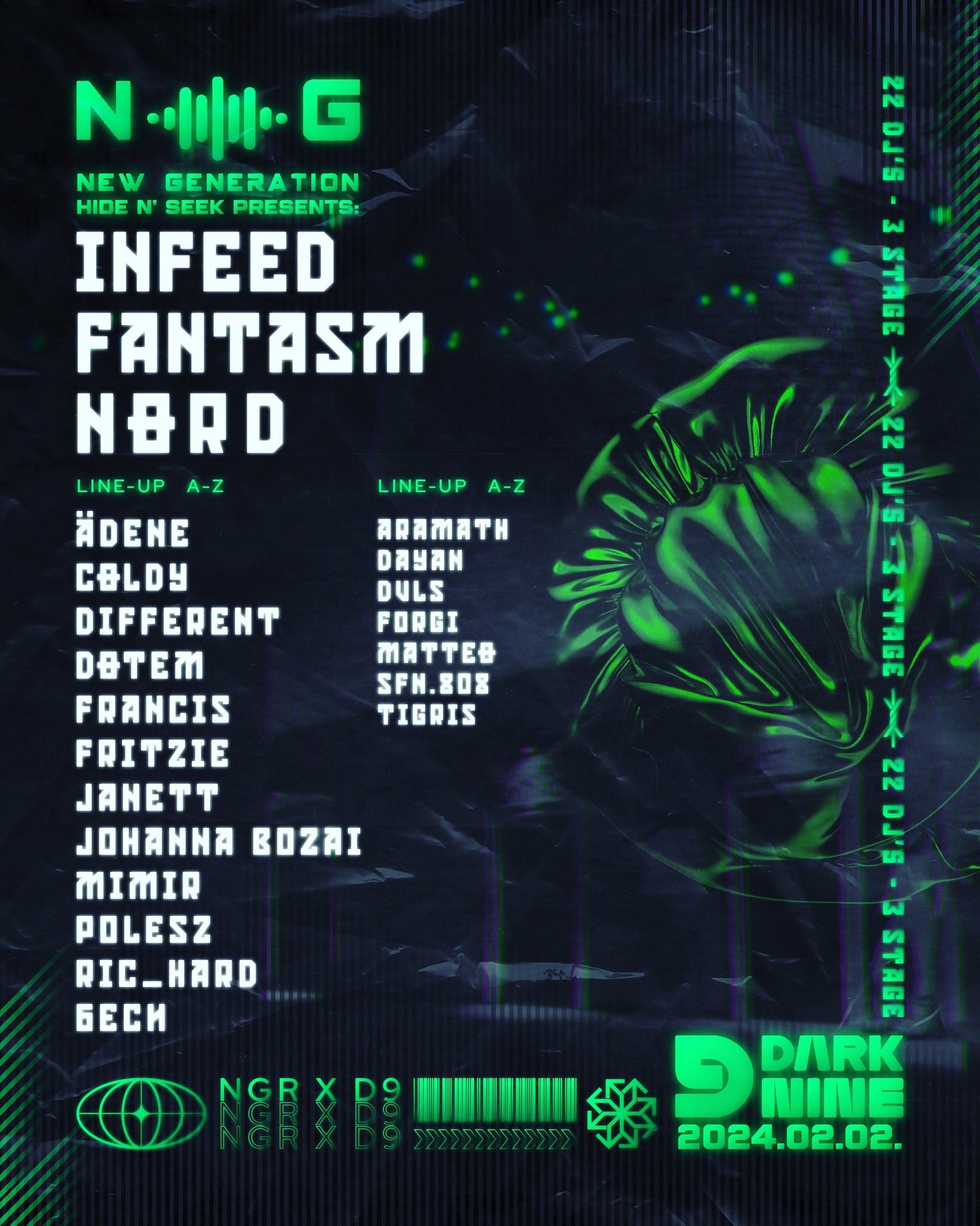 13HRS ~ 22 DJ ~ STAGE ~ NEW GENERATION PRES: FANTASM / INFEED / NØRD @D9 at  D9 Dark Nine, Budapest