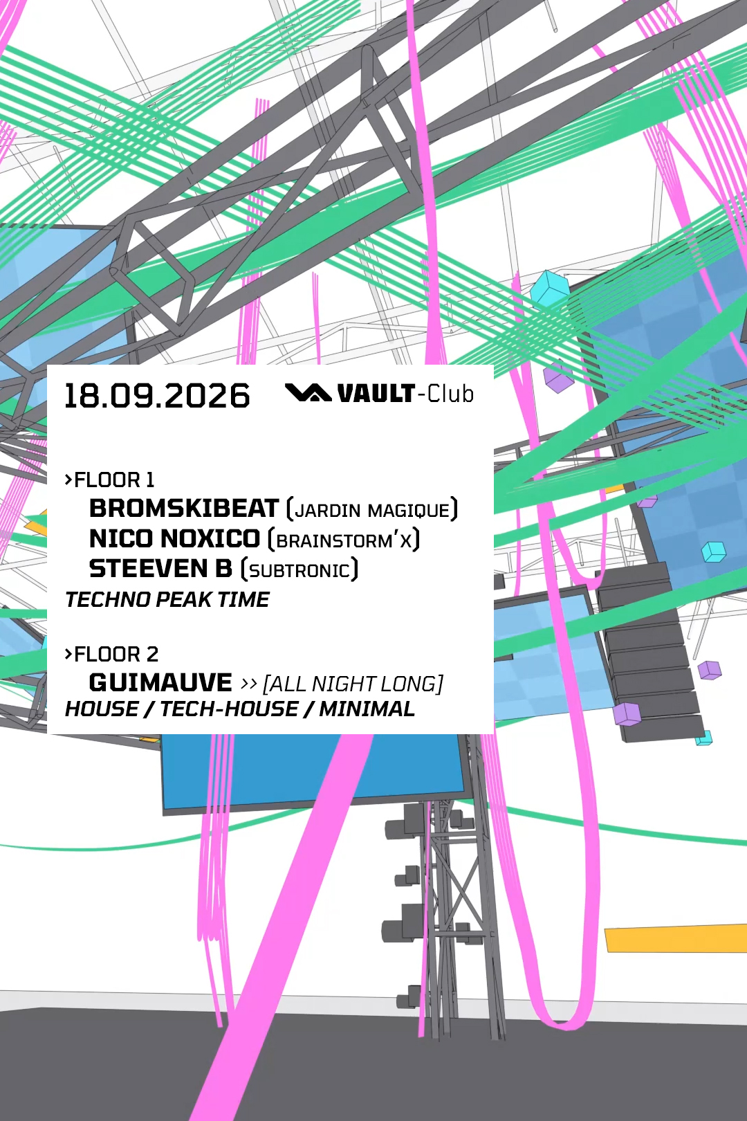 Affiche VAULT-Club — TECHNO PEAK TIME / HOUSE / TECH HOUSE / MINIMAL