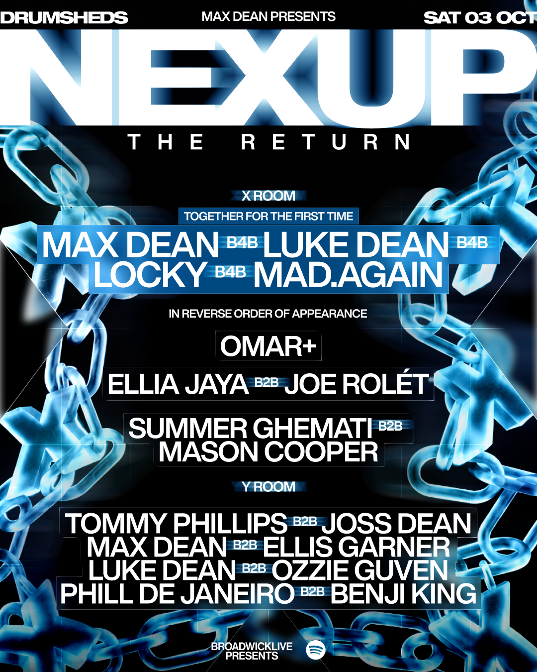 NEXUP: The Return with Max Dean, Luke Dean, Omar+, Locky, Mad.Again, Ellia Jaya + more at DRUMSHEDS, London