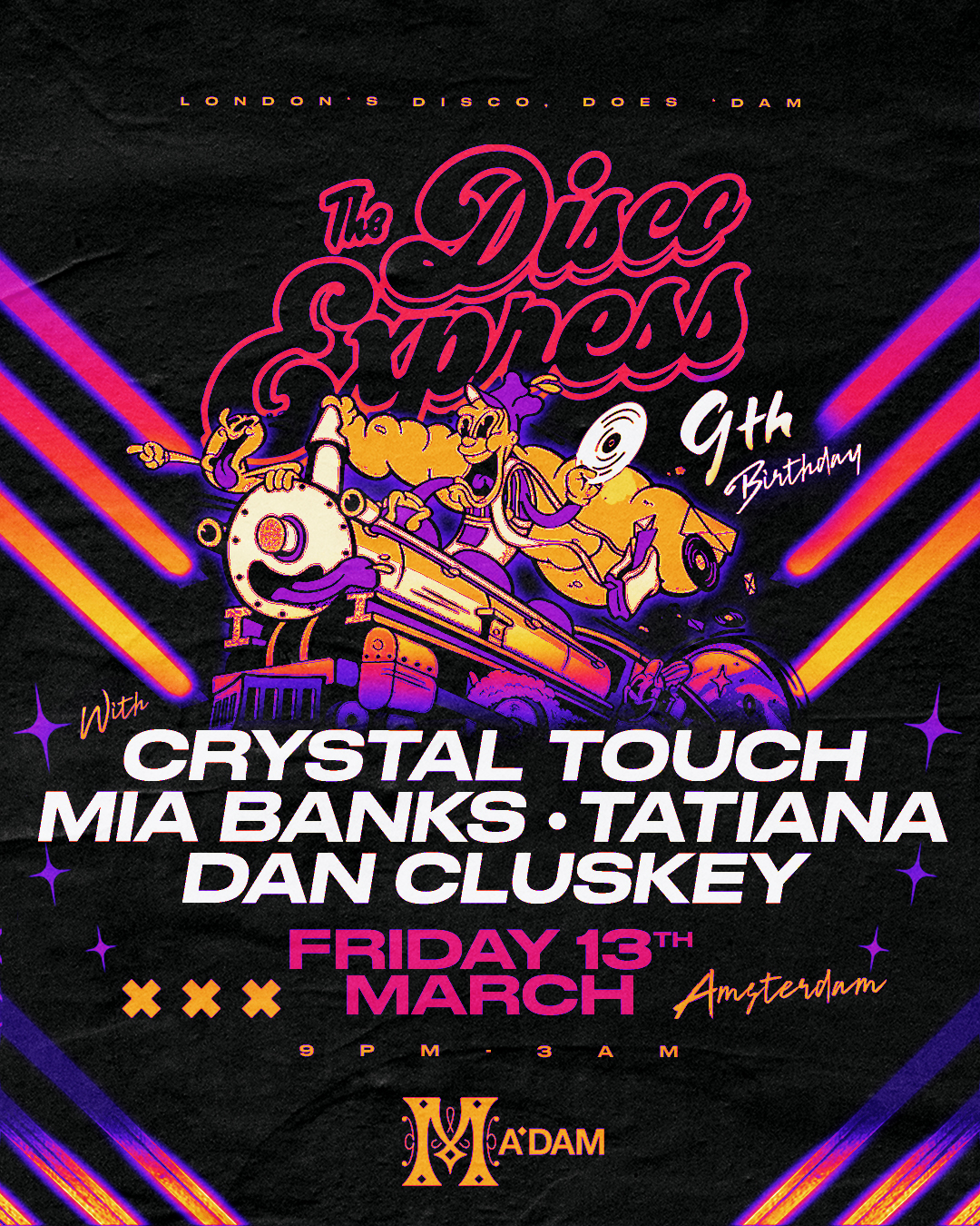 Madam by Night invites: The Disco Express 9th Birthday