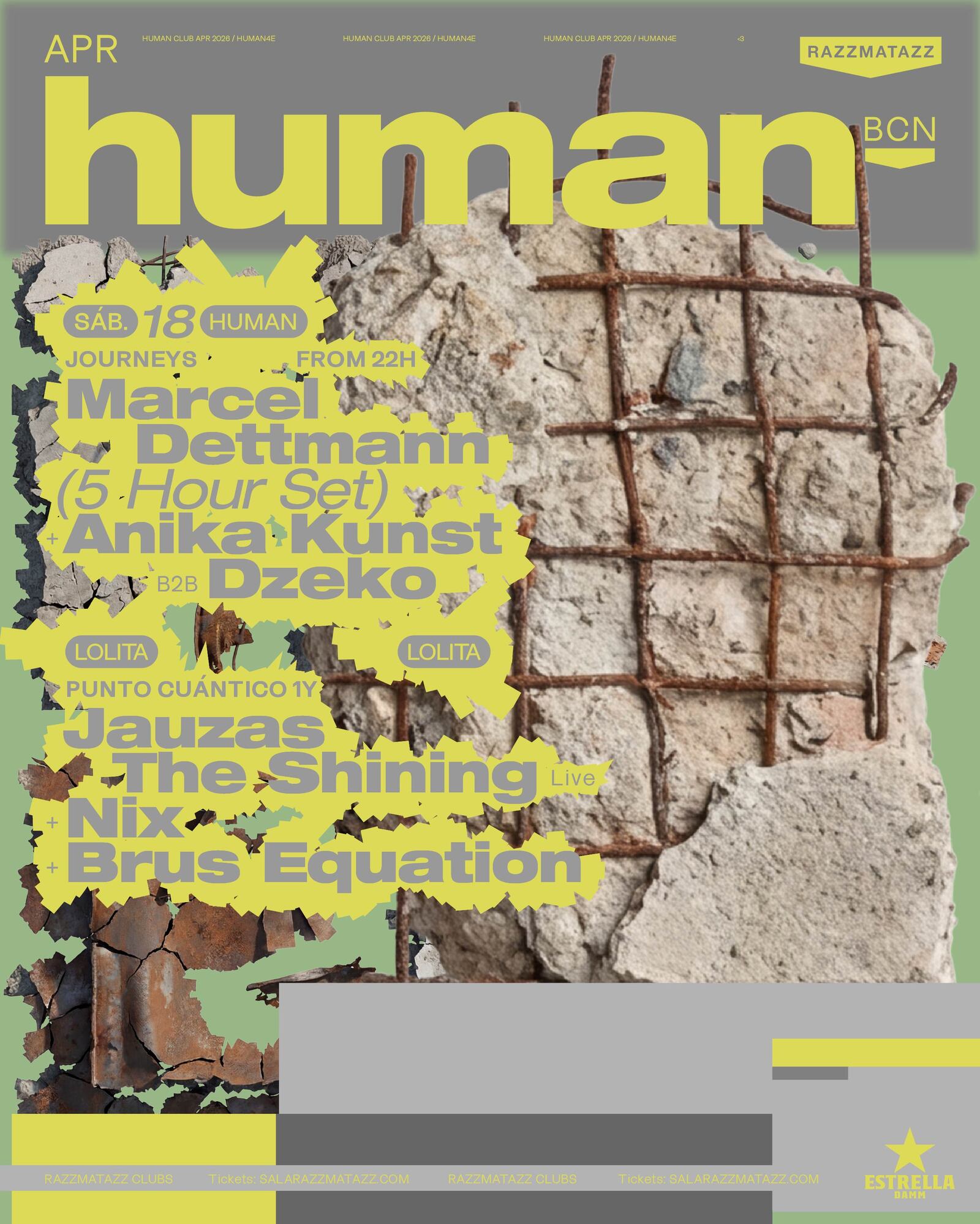 Human pres. JOURNEYS: Marcel Dettmann (5-hour Set), Anika Kunst b2b Dzeko / Punto Cuántico 1Y