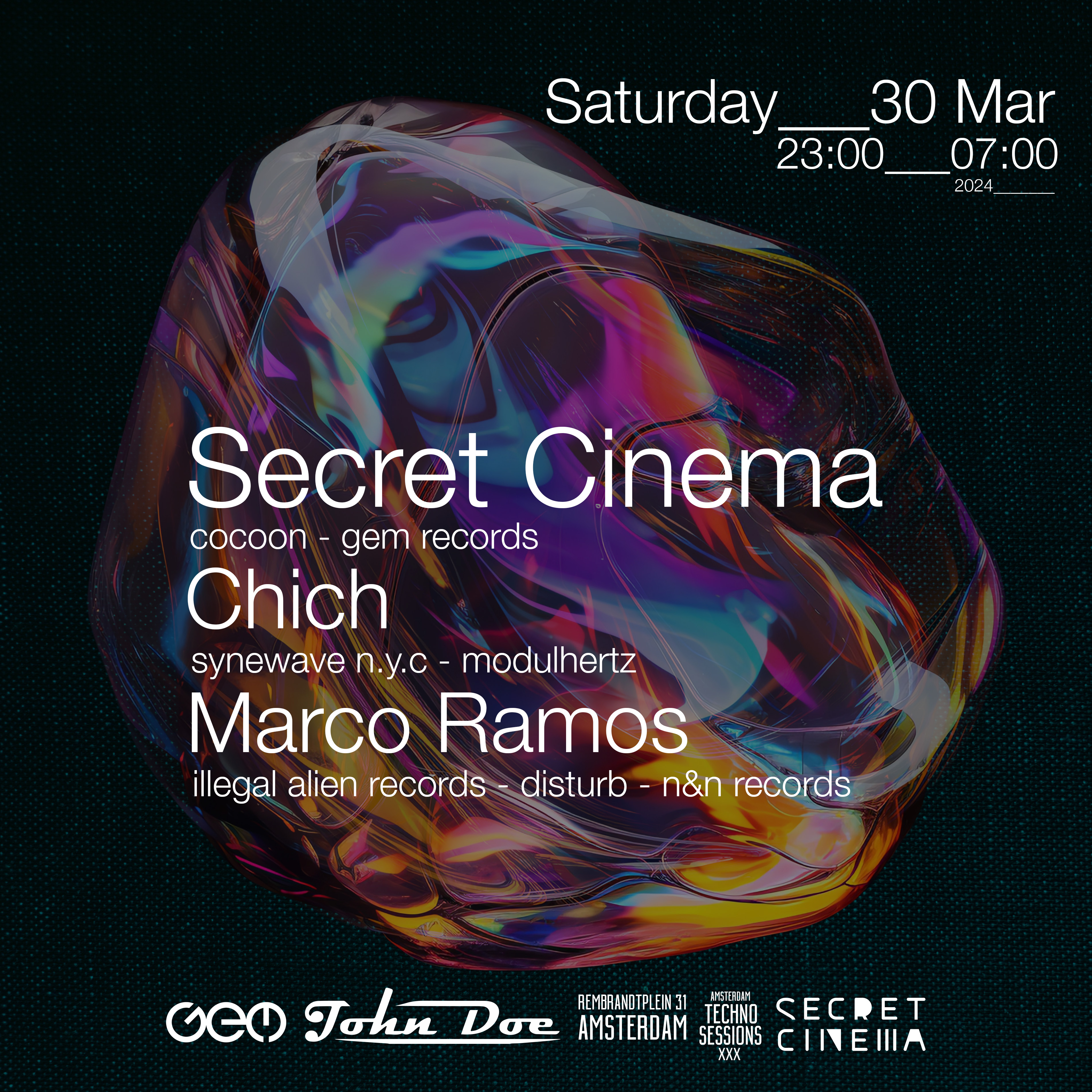 Amsterdam Techno Sessions w Secret Cinema (Cocoon, Gem Records) en John Doe,  Ámsterdam