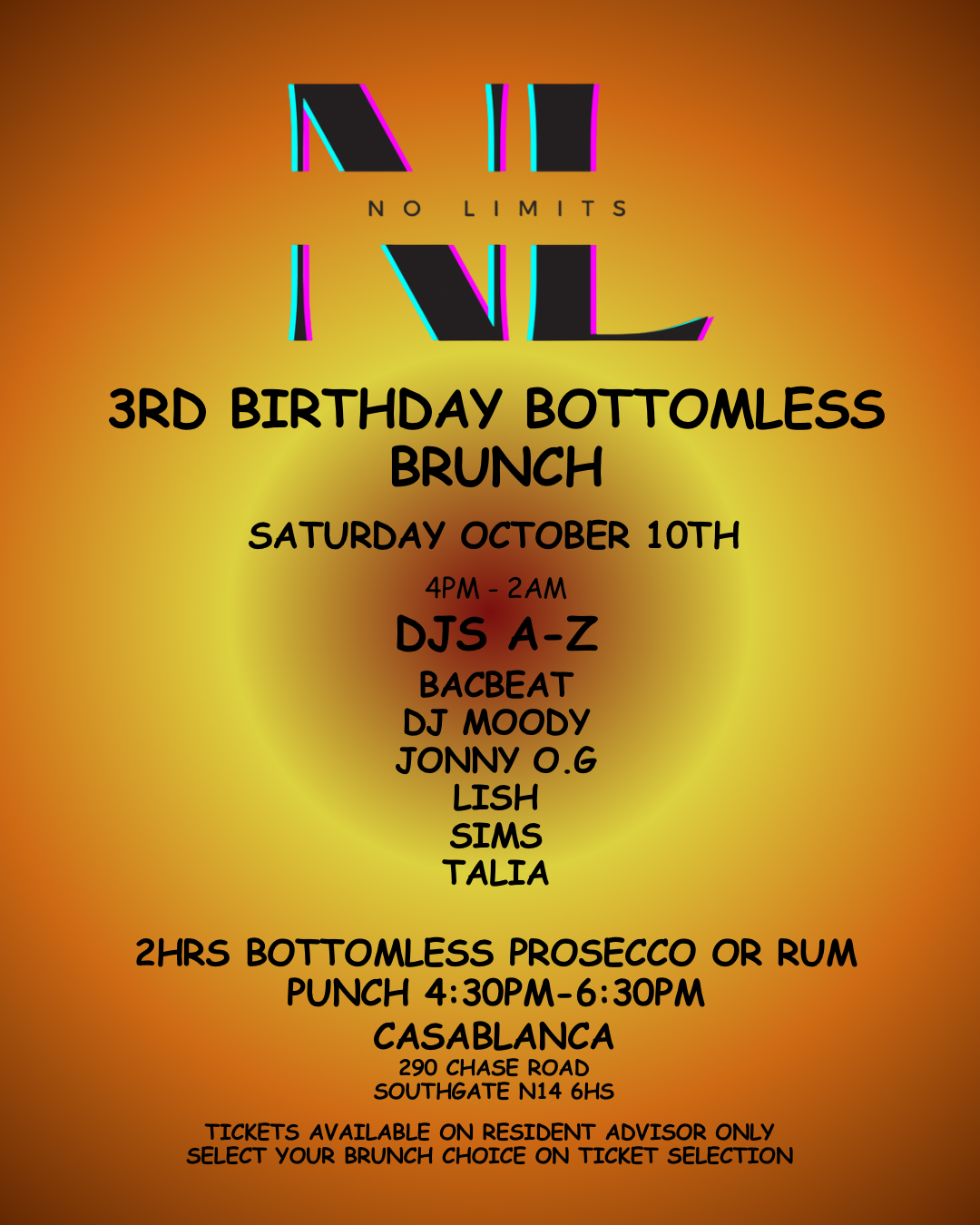 3 years of No Limits - BRUNCH IS BACK at TBA, London