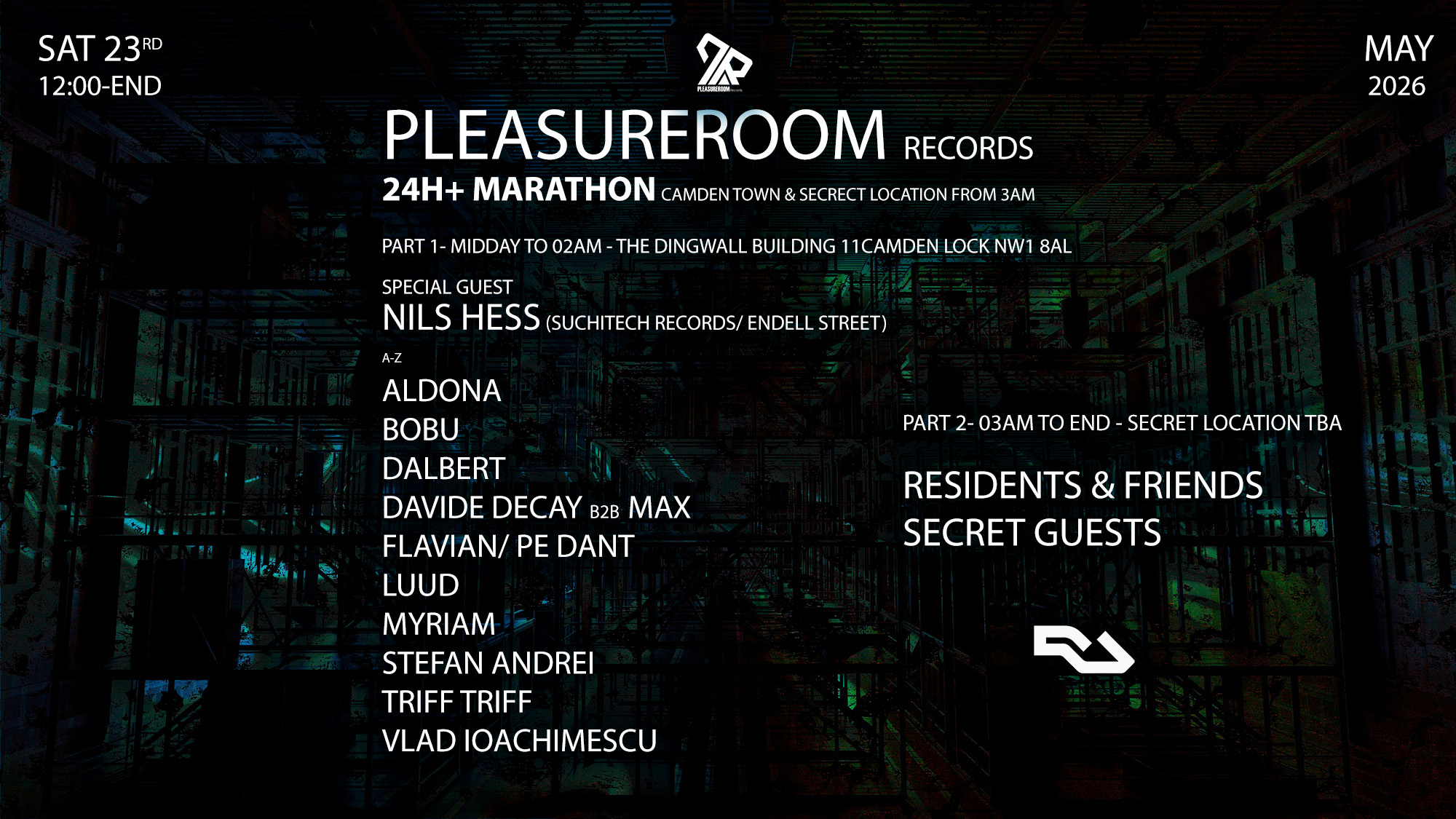Pleasureroom records 24h Marathon with Nil Hess (Sushitech records), plus residents & friends