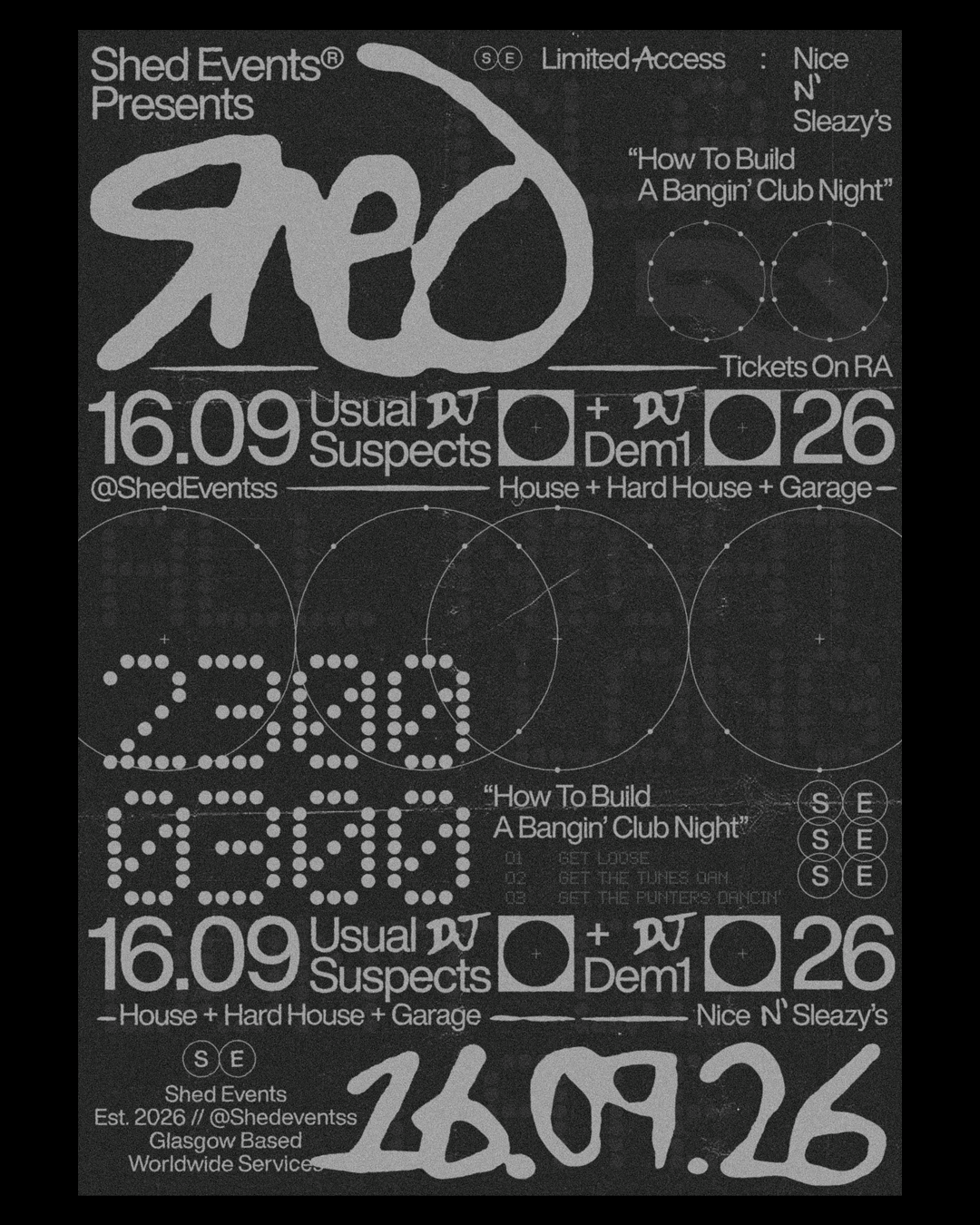 Shed presents: Usual Suspects + Demi1 // FREE ENTRY at Nice N Sleazy, G2 3LG; Scotland
