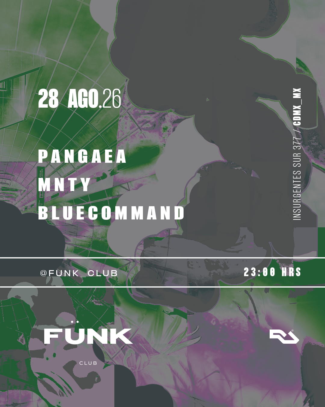 Flyer de Pangaea + MNTY + Bluecommand