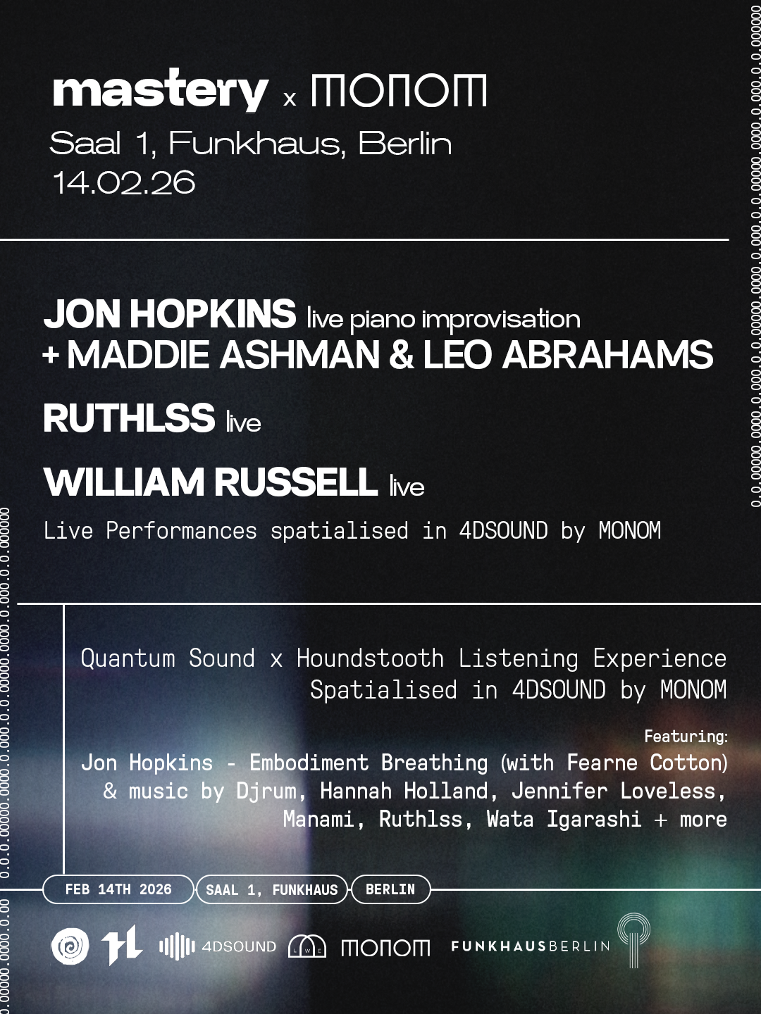 Mastery x MONOM: Quantum Sound with Jon Hopkins + more