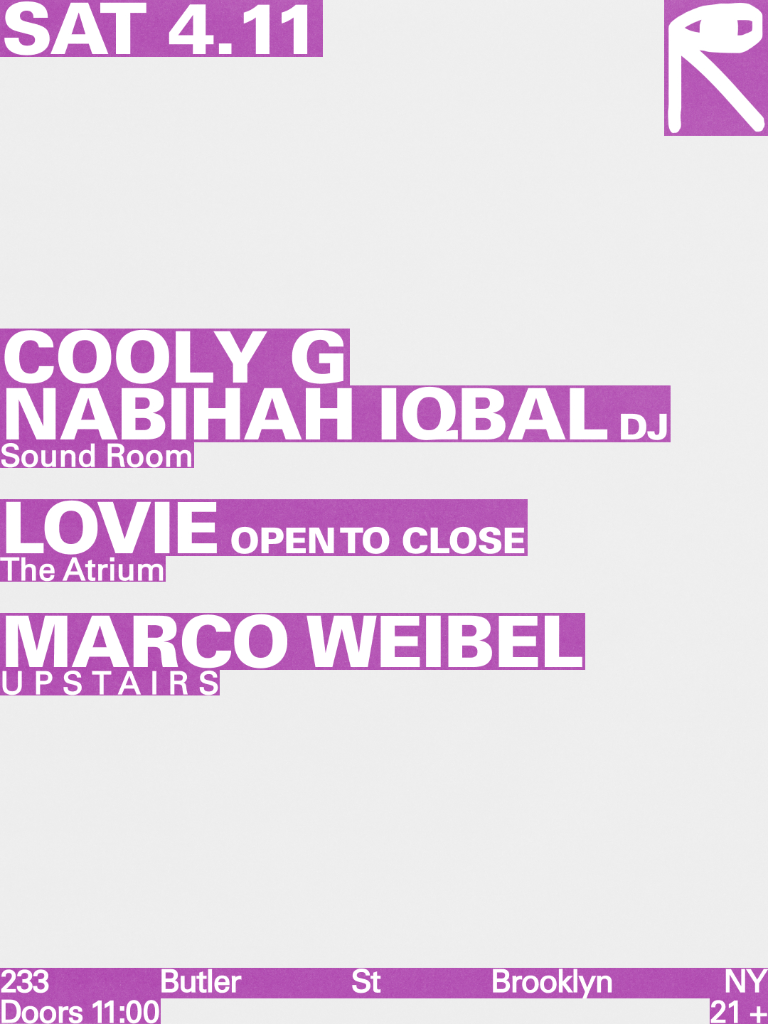 Cooly G + Nabihah Iqbal [DJ] / Lovie / Marco Weibel