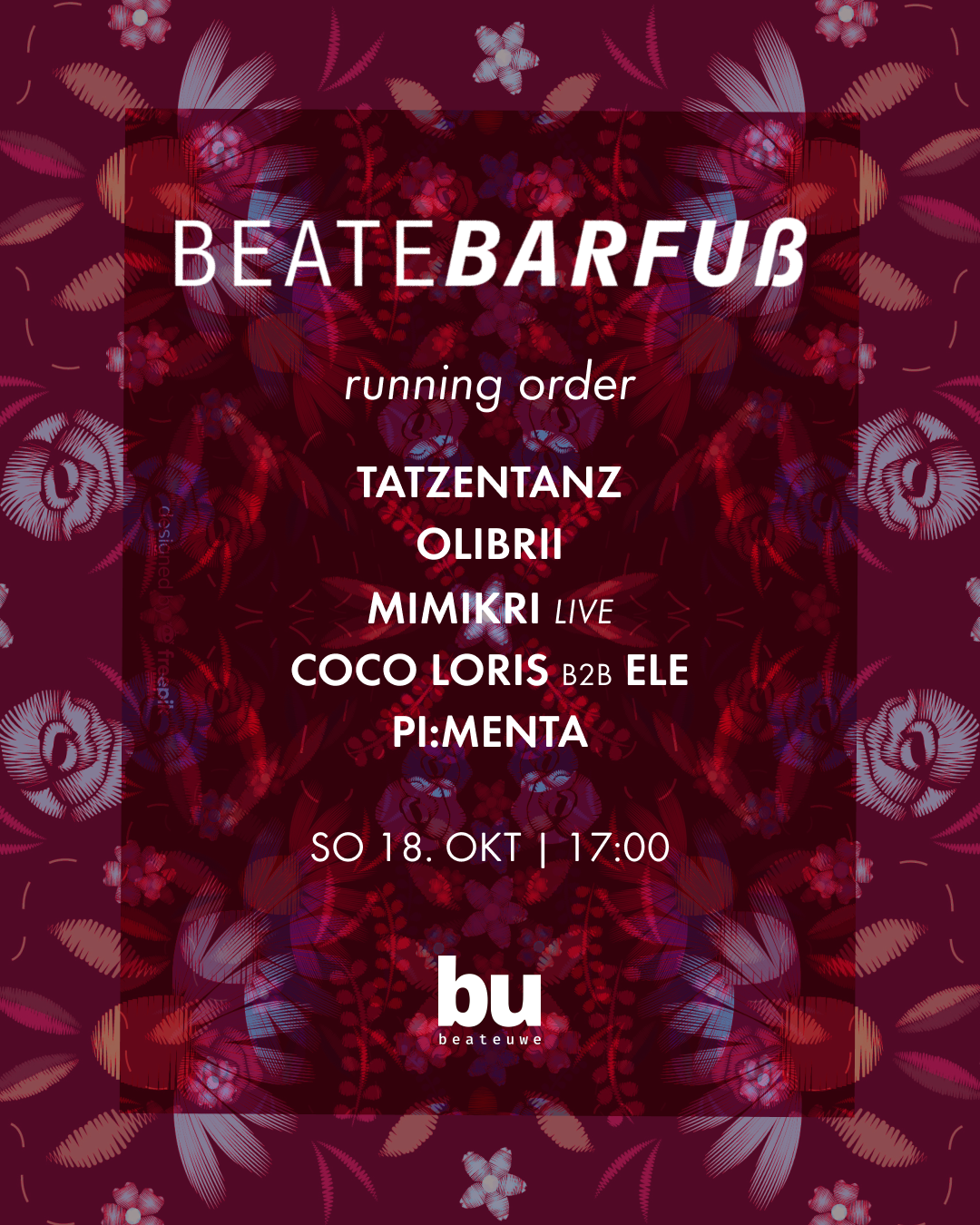 Beate Barfuß /// tatzentanz, olibrii, mimikri, (live), coco loris b2b ele, pi:menta