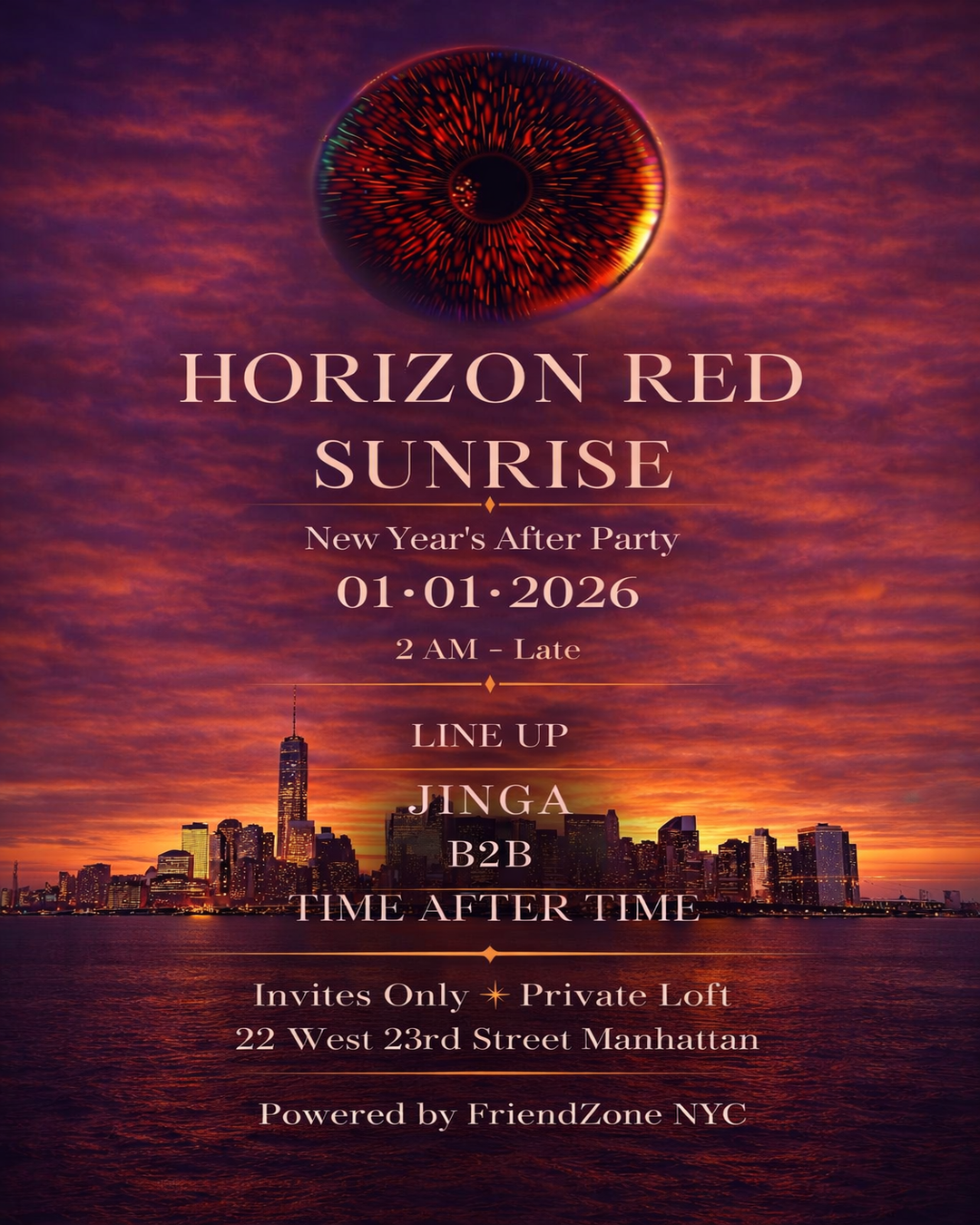 Horizon Red Sunrise New Year's afters 2AM Jinga B2B TIME AFTER TIME