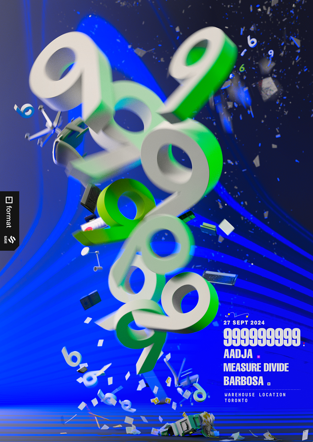 FORMAT: 999999999 (live) / AADJA / Measure Divide / Barbosa flyer