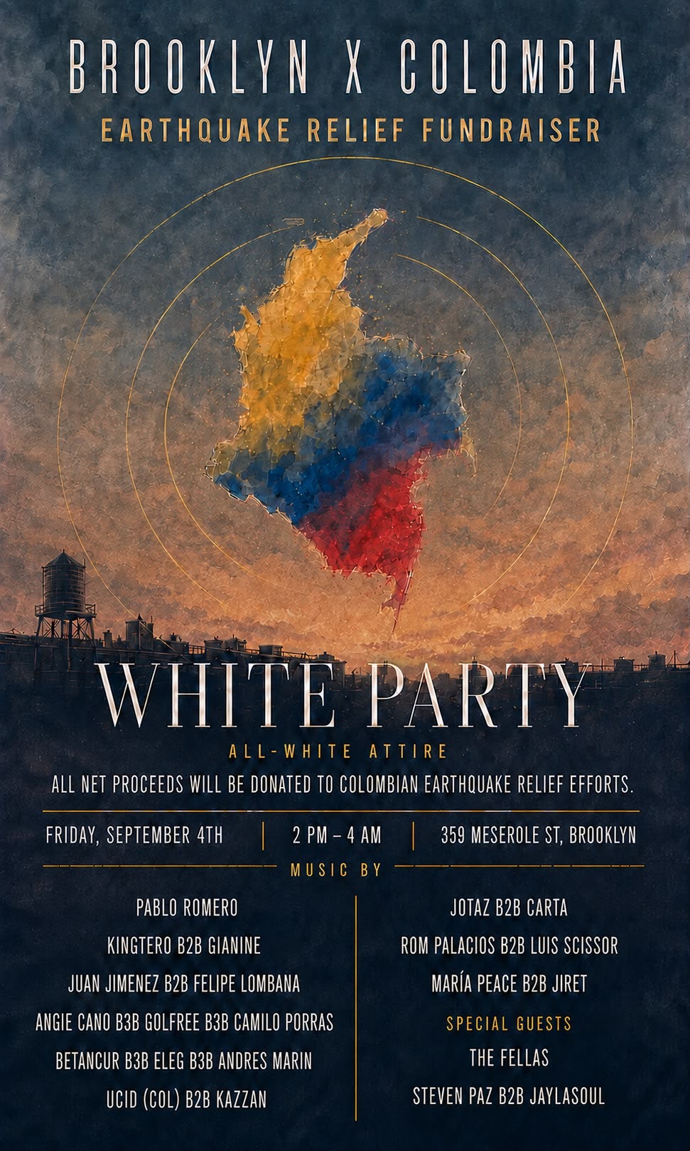 Brooklyn x Colombia - Earthquake Relief Fundraiser (White Party)