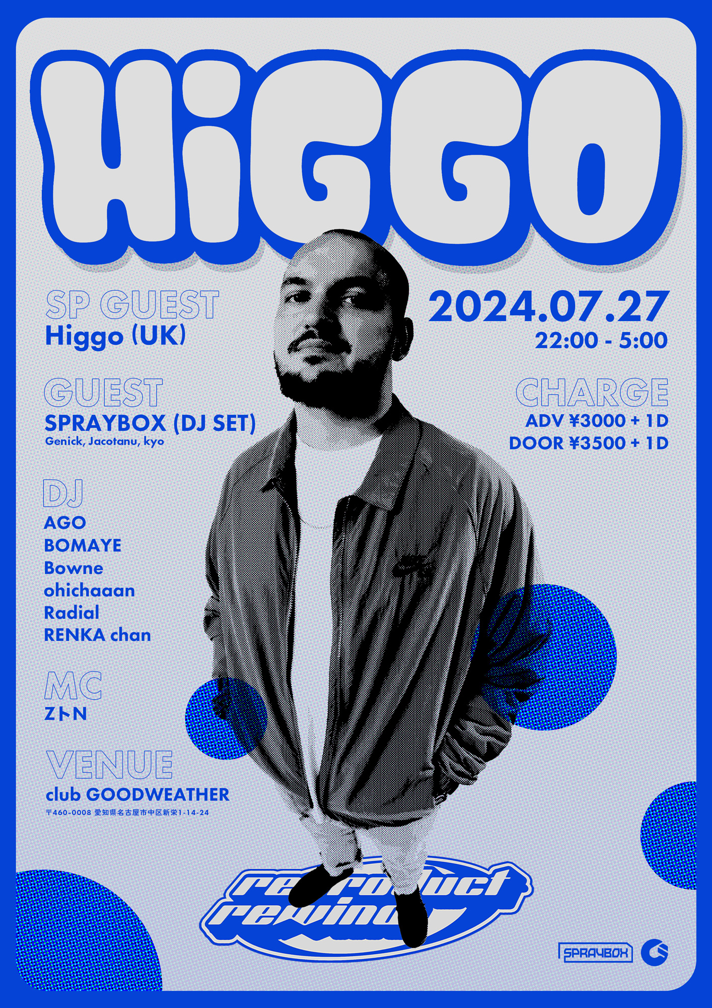 reproduct rewind presents Higgo at club GOODWEATHER, Chubu