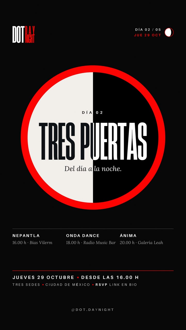 Flyer de DOT.DayNight - Día 02: Tres puertas