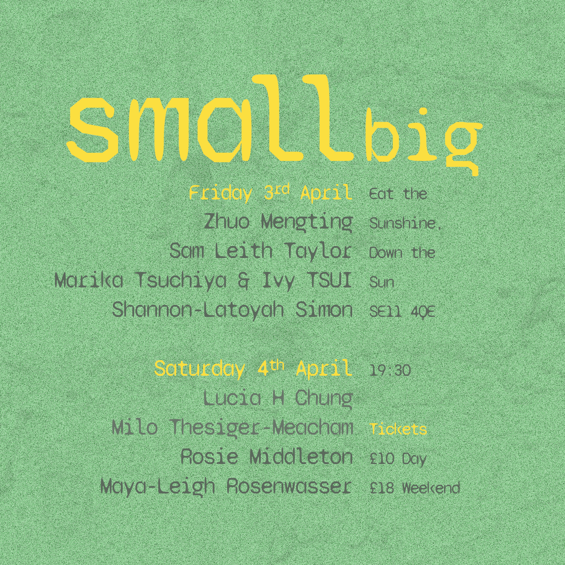 TBA - Eat the Sunshine . Down the Sun - SE11 4QE