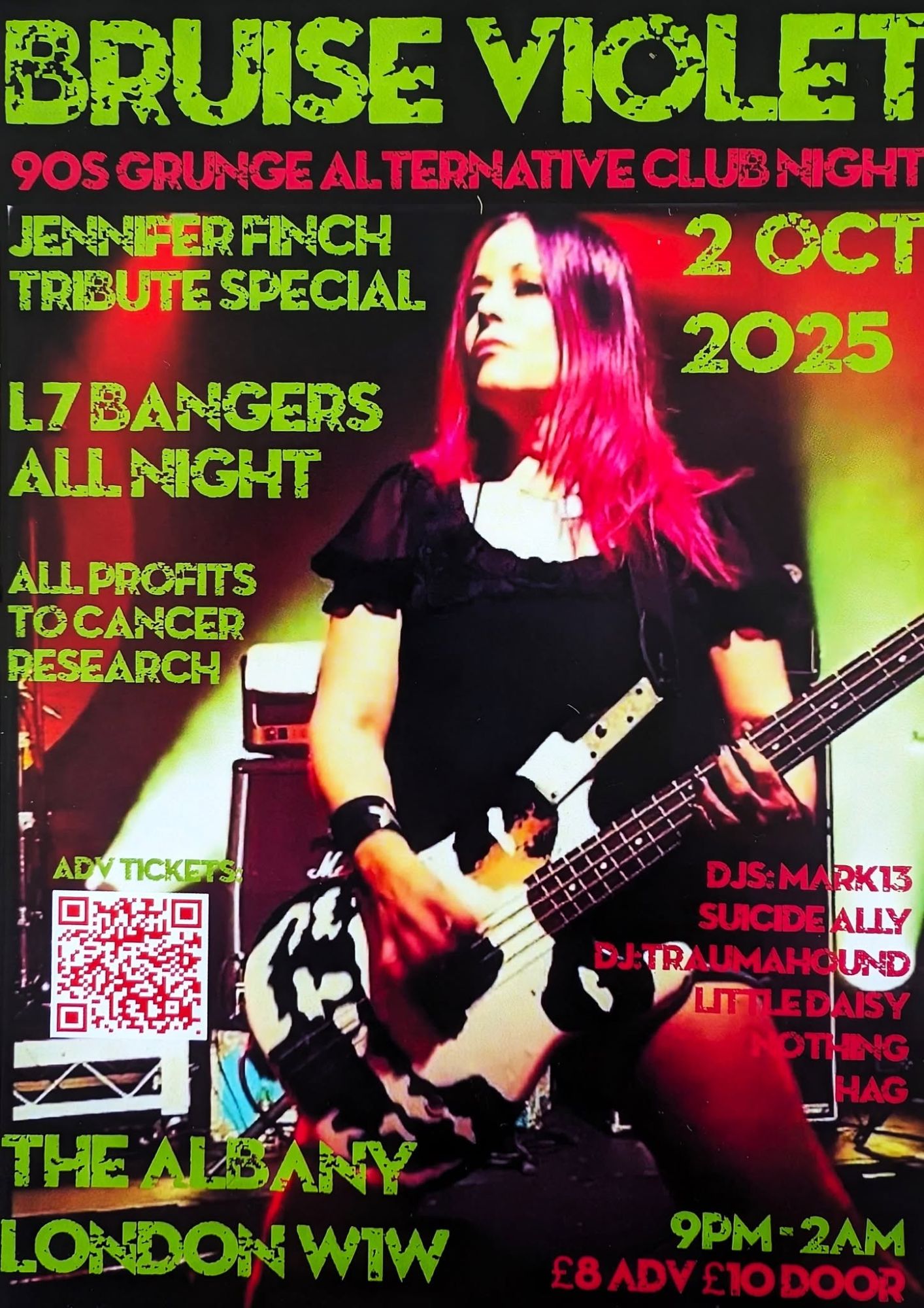 Bruise Violet 90s/Grunge/Alternative club night - L7 Jennifer Finch tribute night