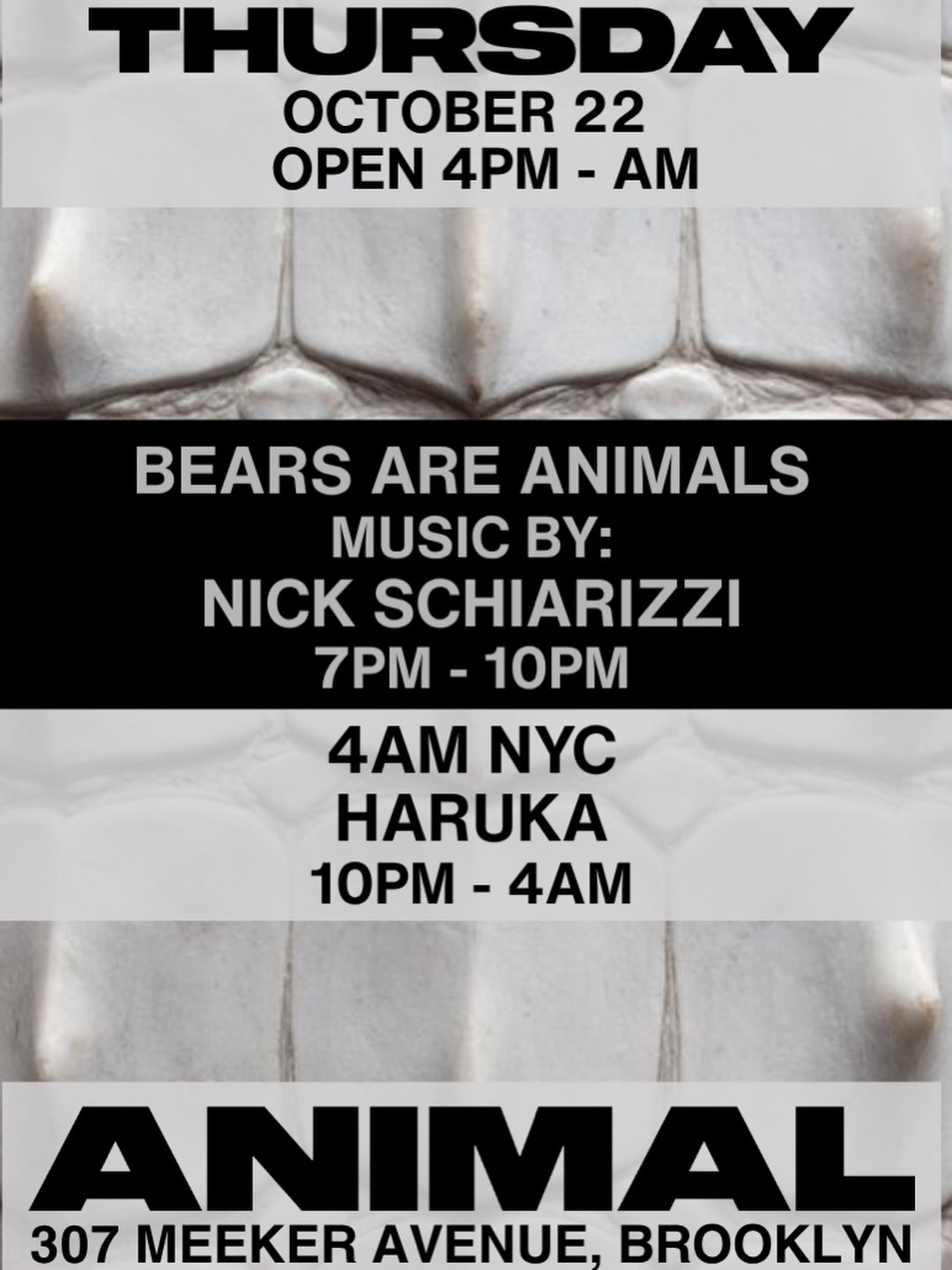 ANIMAL Thursday BEARS ARE ANIMALS w/ Nick Schiarizzi, 4AM NYC b2b Haruka