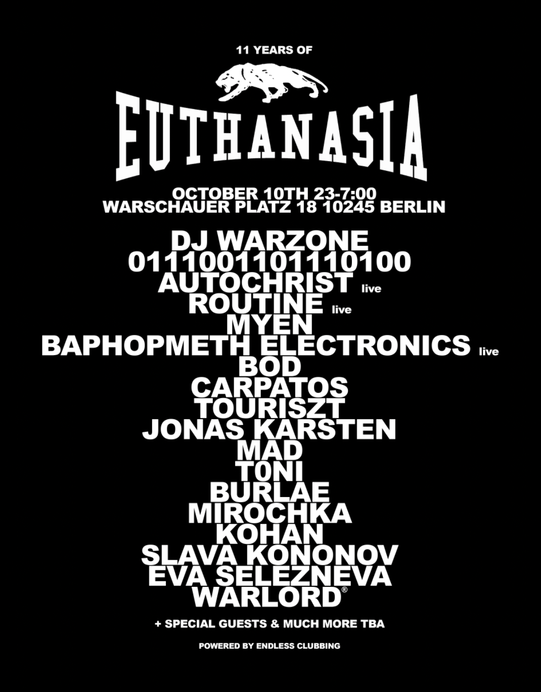 [8]: EUTHANASIA 11 YEARS with DJ WARZONE, bod [包家巷], Routine, 0111001101110100, AUTOCHRIST