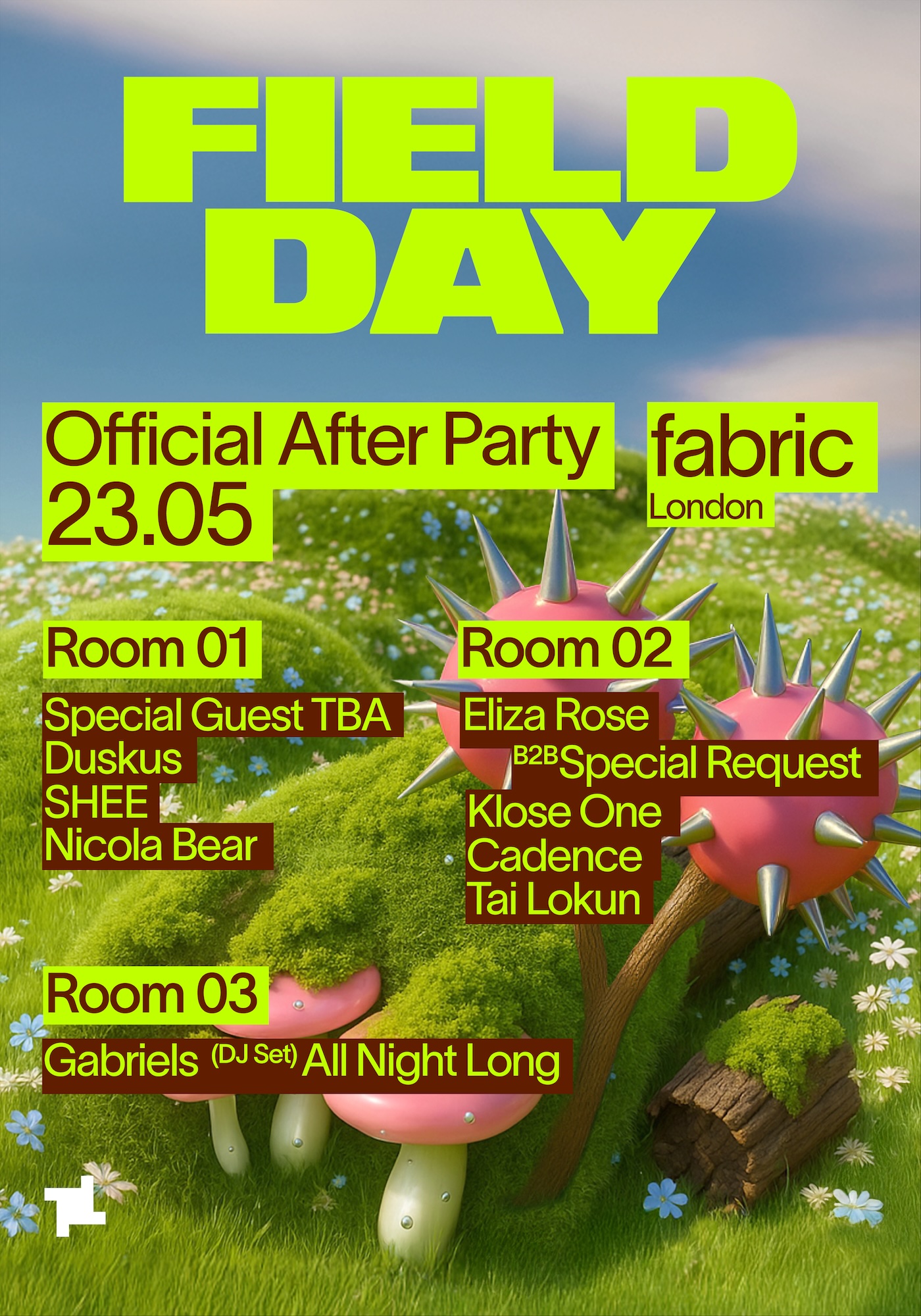 Field Day Afterparty: Special Guest TBA, Eliza Rose B2B Special Request, Duskus + more