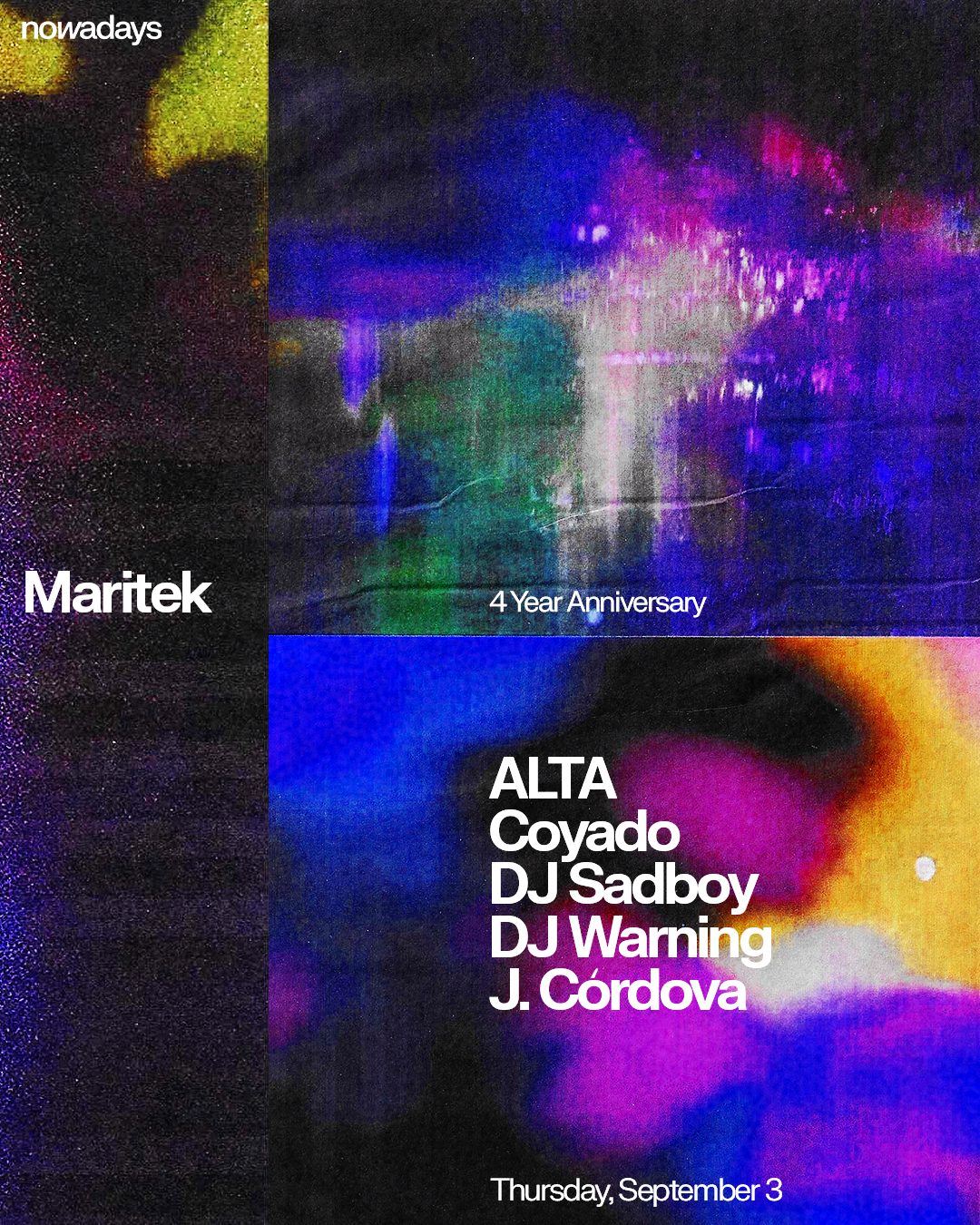 Maritek: 4 Year Anniversary with ALTA, Coyado, DJ Sadboy, Dj Warning, J. Córdova