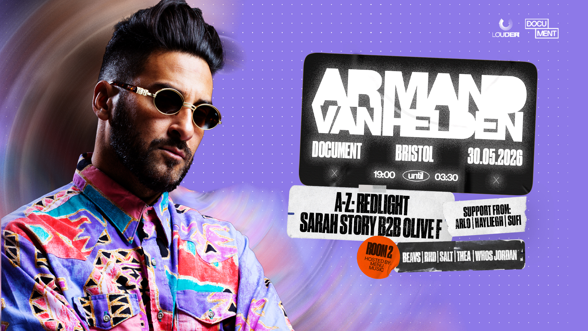 Document presents: Armand Van Helden, Redlight, Sarah Story 