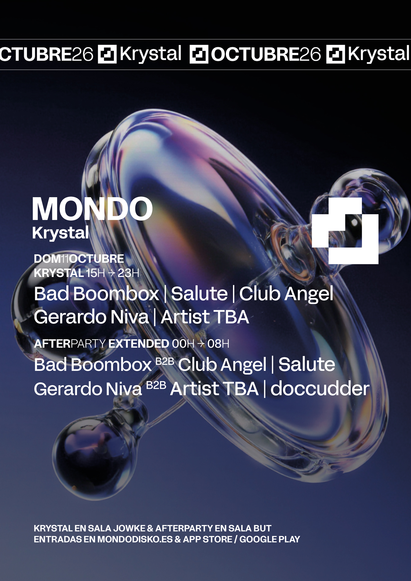Mondo Krystal: Bad Boombox / salute / Club Angel / Gerardo Niva B2B Artist TBA / doccudder
