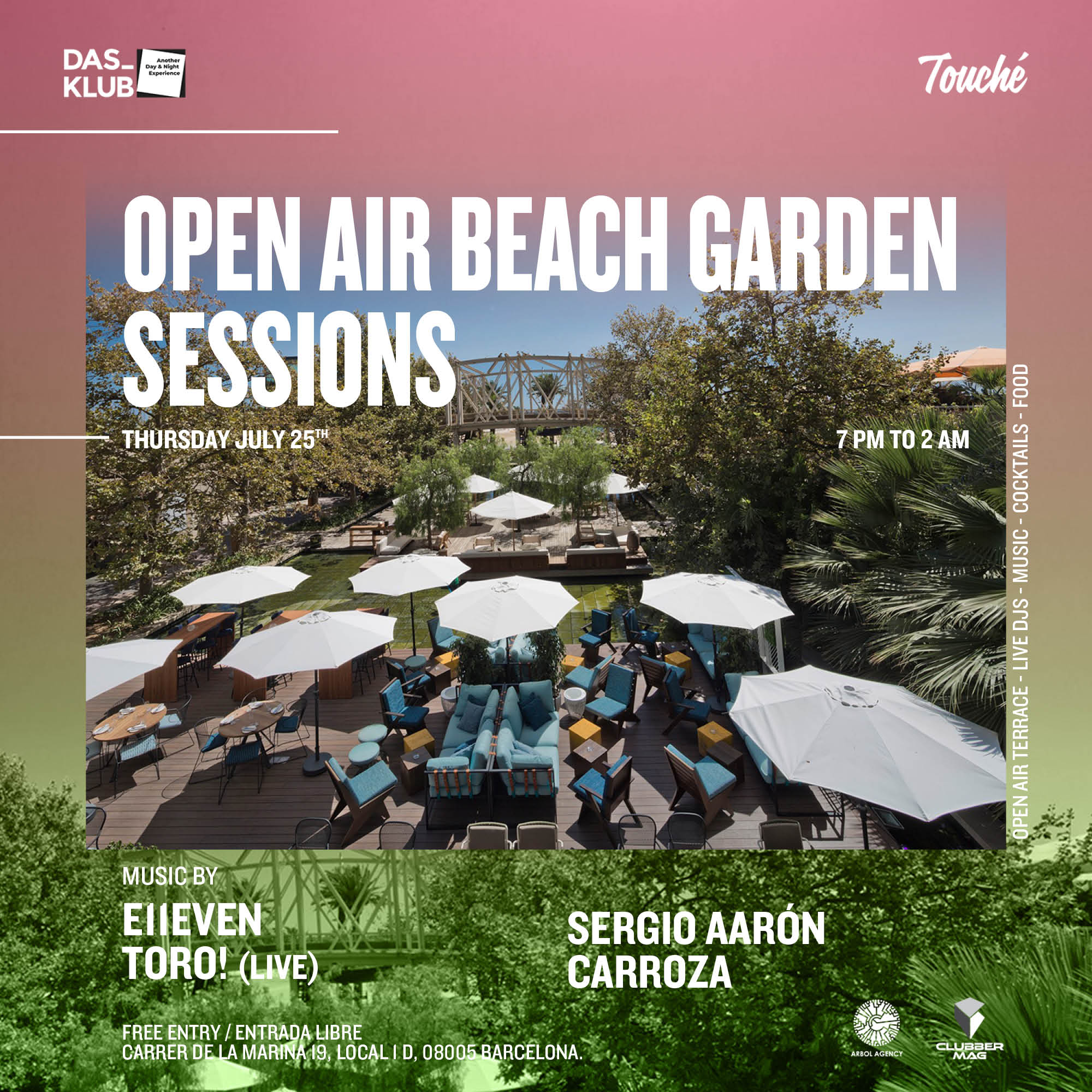 LAST FREE TICKETS* DAS-KLUB OPEN AIR BEACH GARDEN SESSIONS at Touché Beach  Garden, Barcelona · Tickets