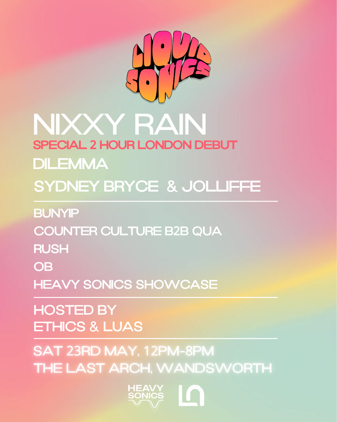 Liquid Sonics Day Party: Nixxy Rain [2 Hours], Dilemma, Sydney Bryce & Jolliffe