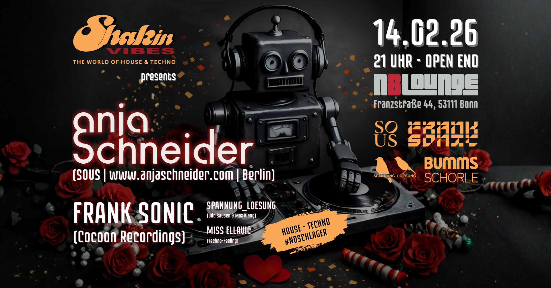Shakin´Vibes pres. Anja Schneider (SOUS), Frank Sonic (Cocoon rec.), Miss Ellavic