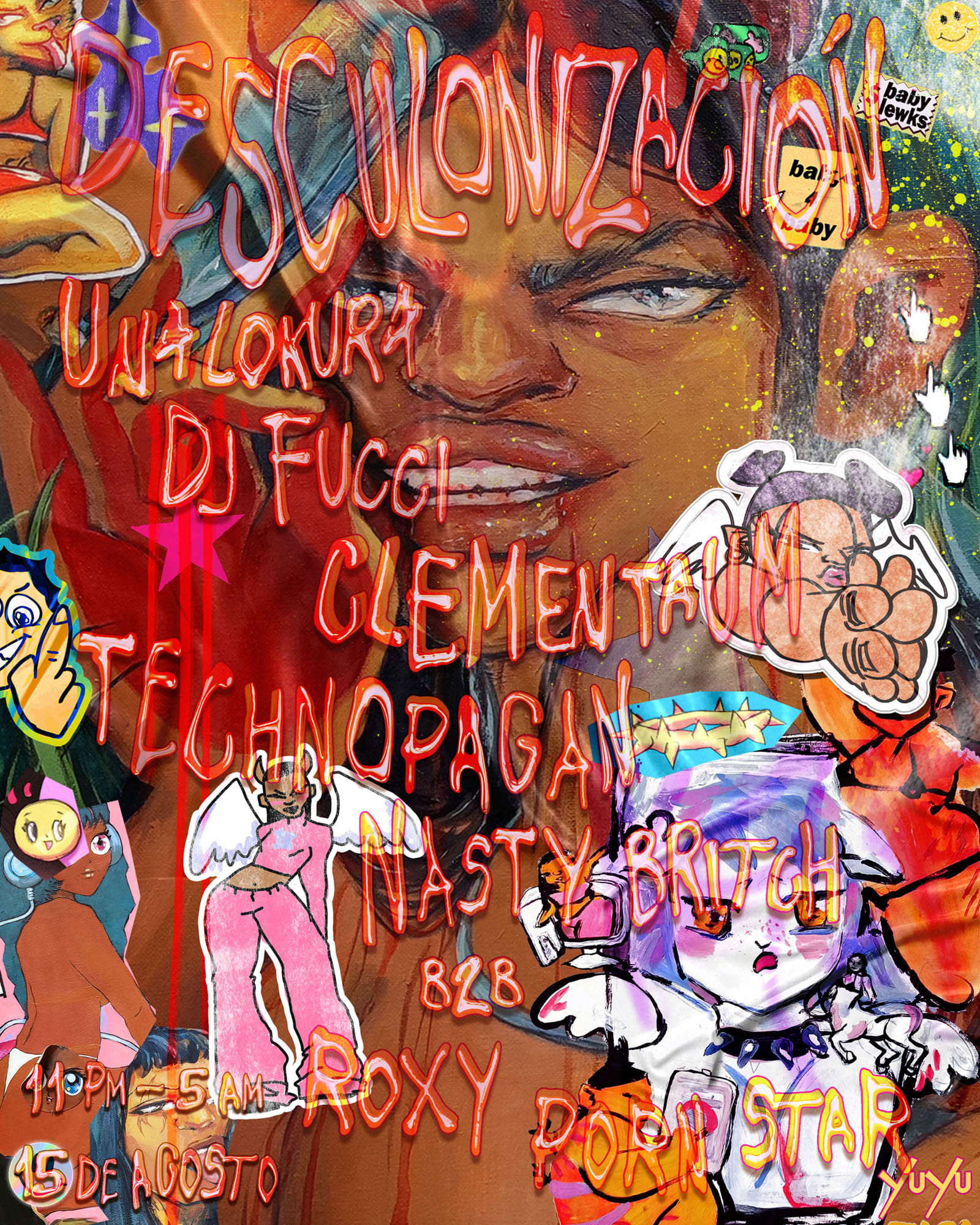 Flyer de Yu Yu x Desculonización takeover: Clementaum, Technopagan, Dj Fucci