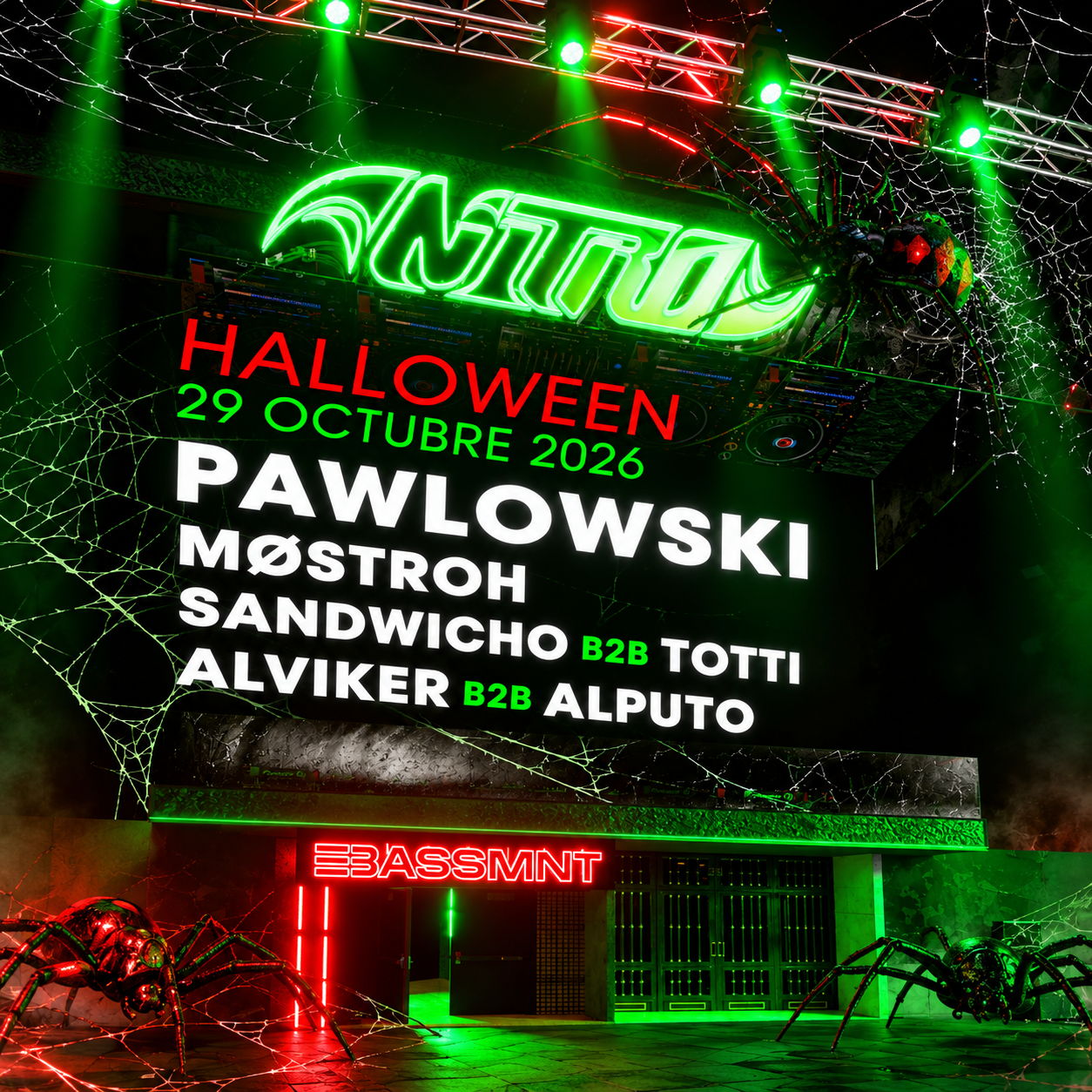 NITRO Halloween: Pawlowski, Sandwicho b2b Totti, Alviker b2b Alputo, Møstroh at The Bassement