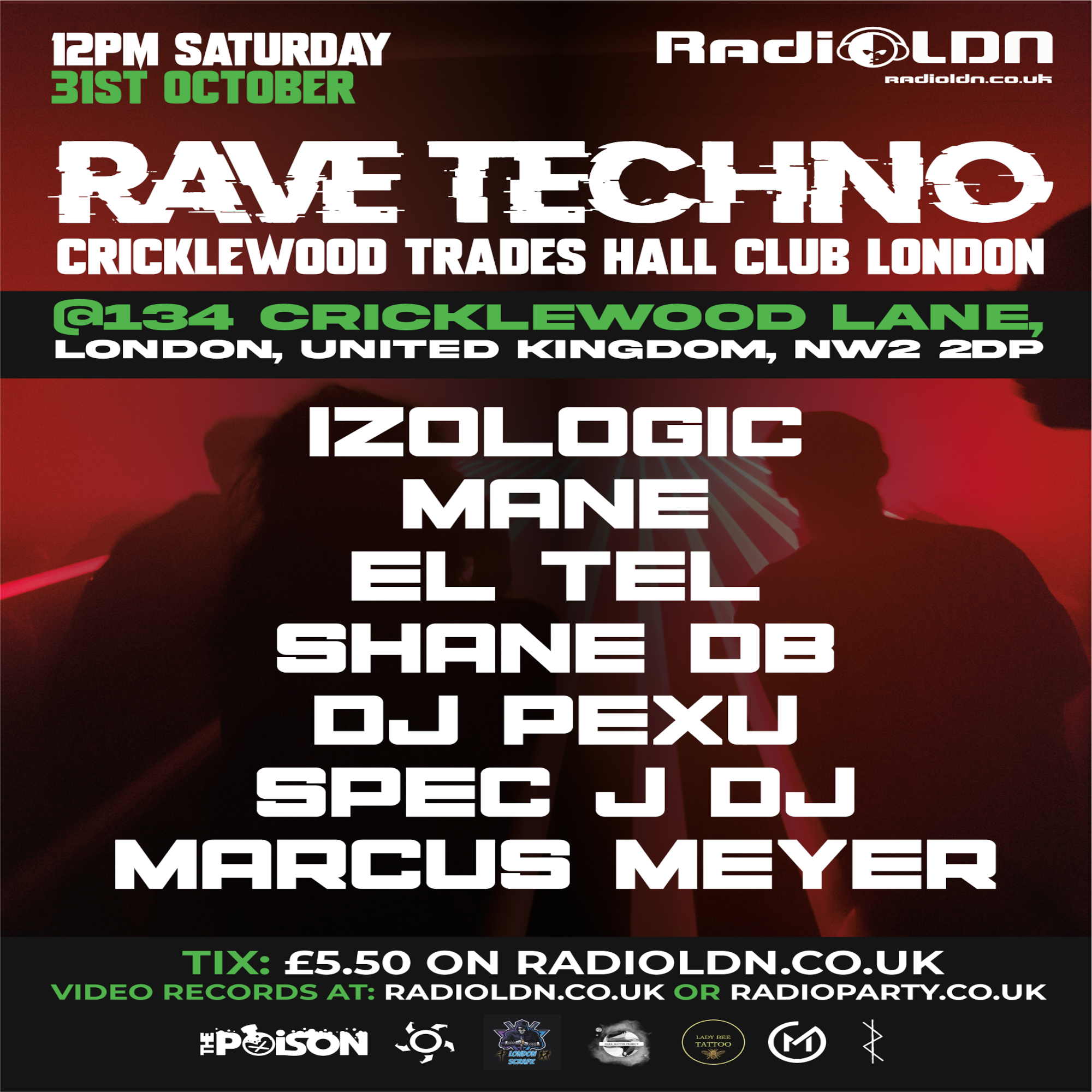 RadioLDN - Techno Rave Cricklewood Trades Hall Club London