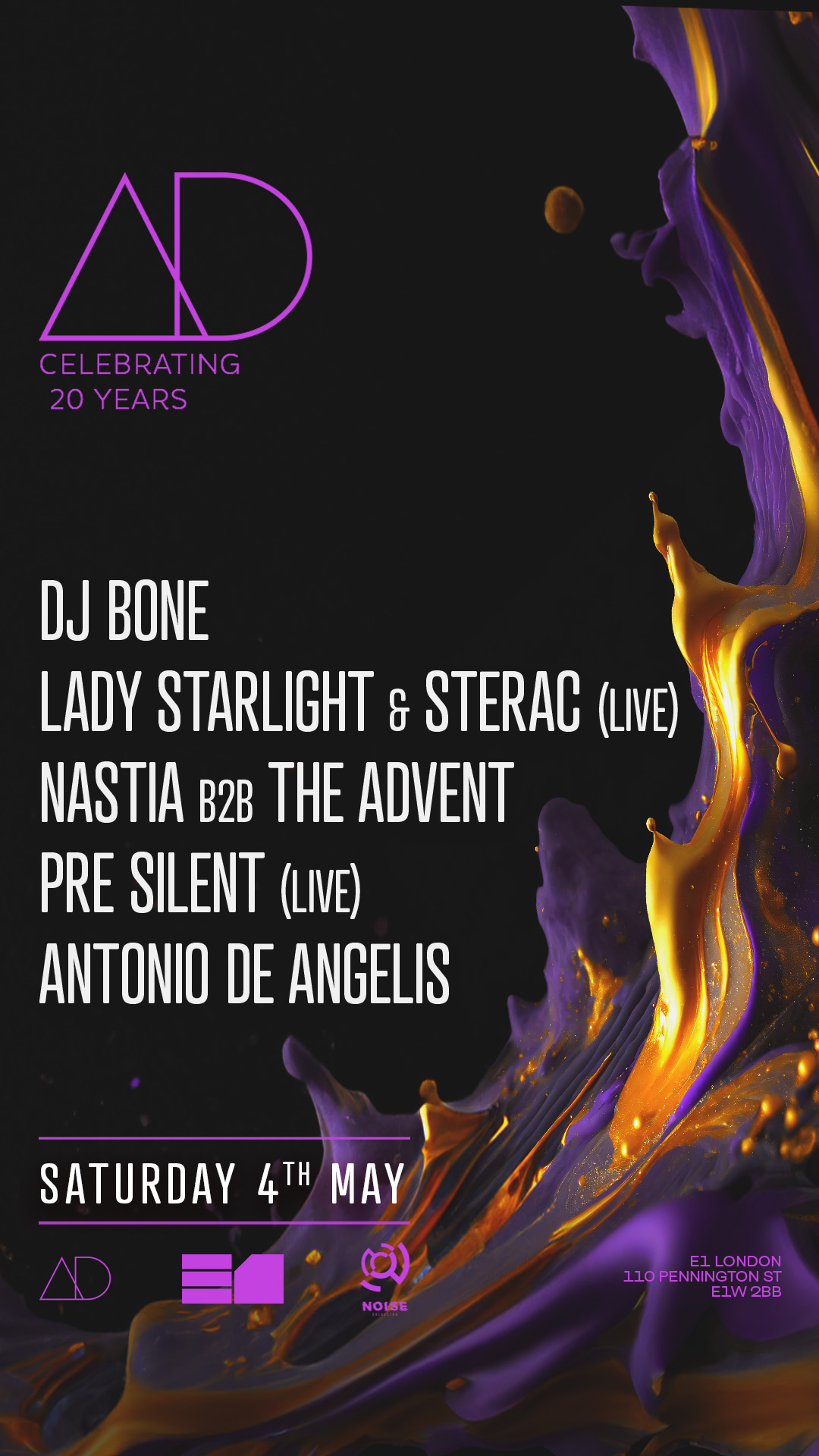 DJ Bone, Lady Starlight & STERAC (live), Nastia B2B The Advent