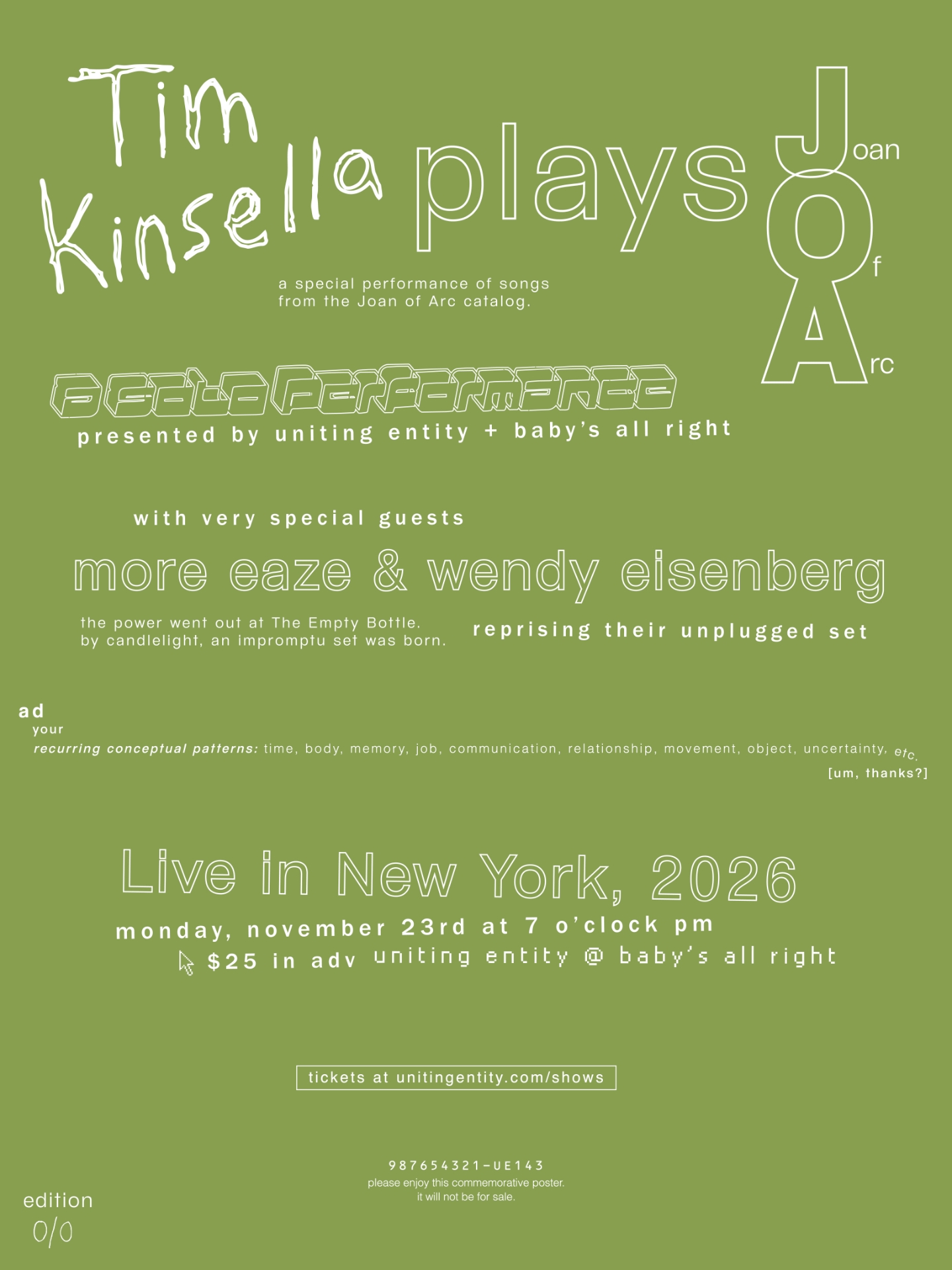 Uniting Entity presents: Tim Kinsella with more eaze + Wendy Eisenberg