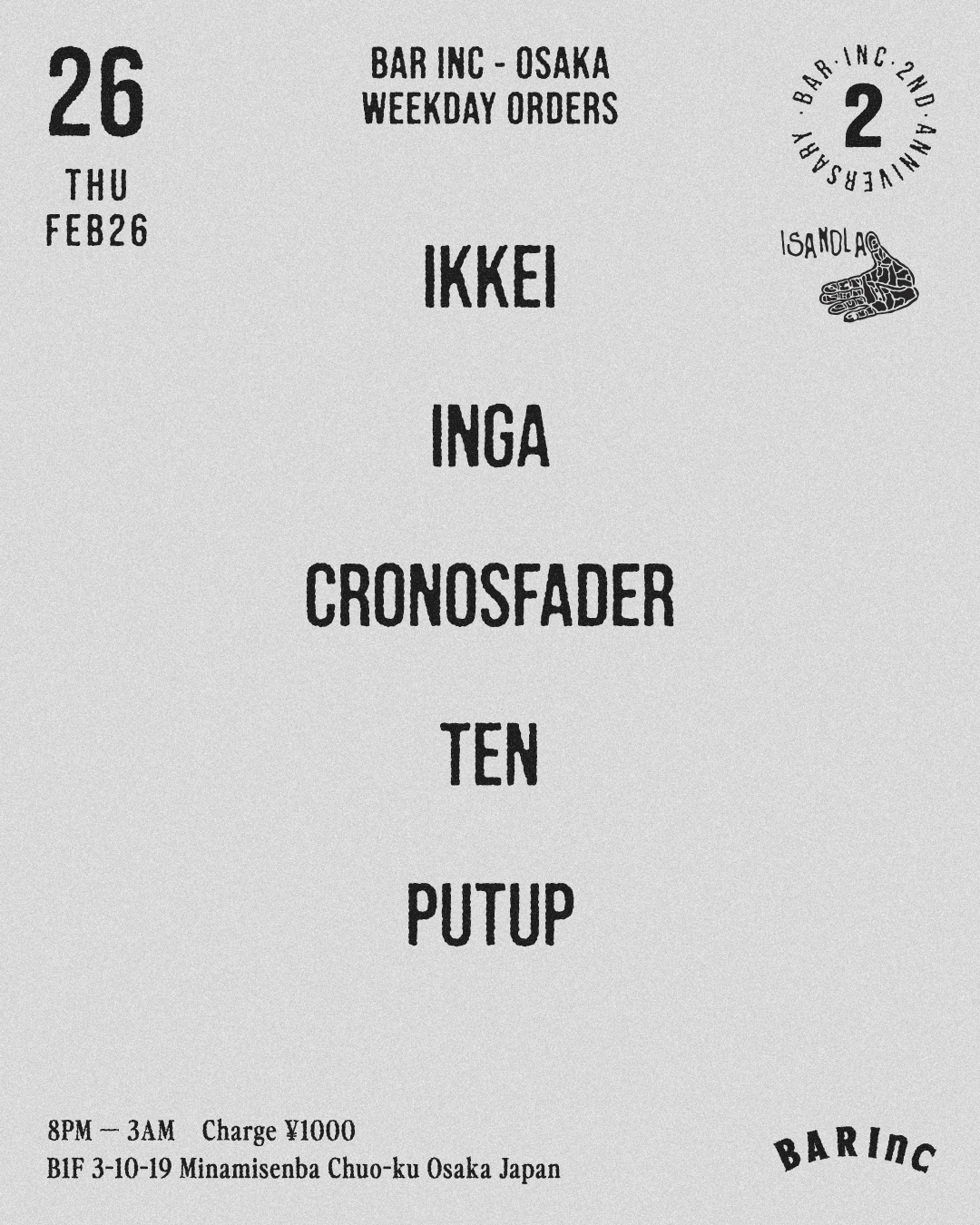 WEEKDAY ORDERS at BAR Inc, Osaka