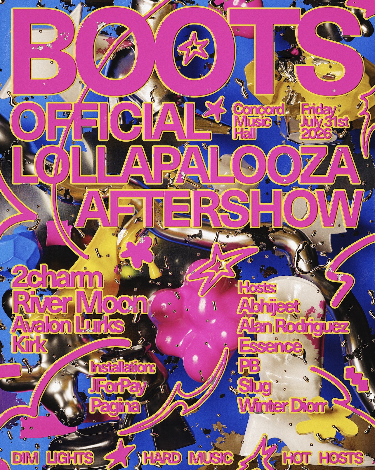 BOOTS OFFICIAL LOLLAPALOOZA AFTERSHOW - WITH 2charm, River Moon, Avalon Lurks, Kirk & MORE