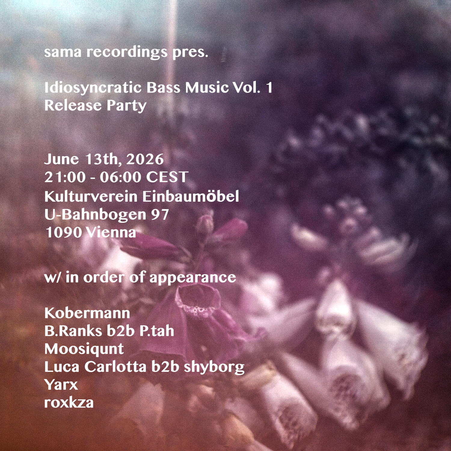 sama recordings pres. Idiosyncratic Bass Music Vol. 1 — Kulturverein Einbaumöbel - 1bm, Vídeň