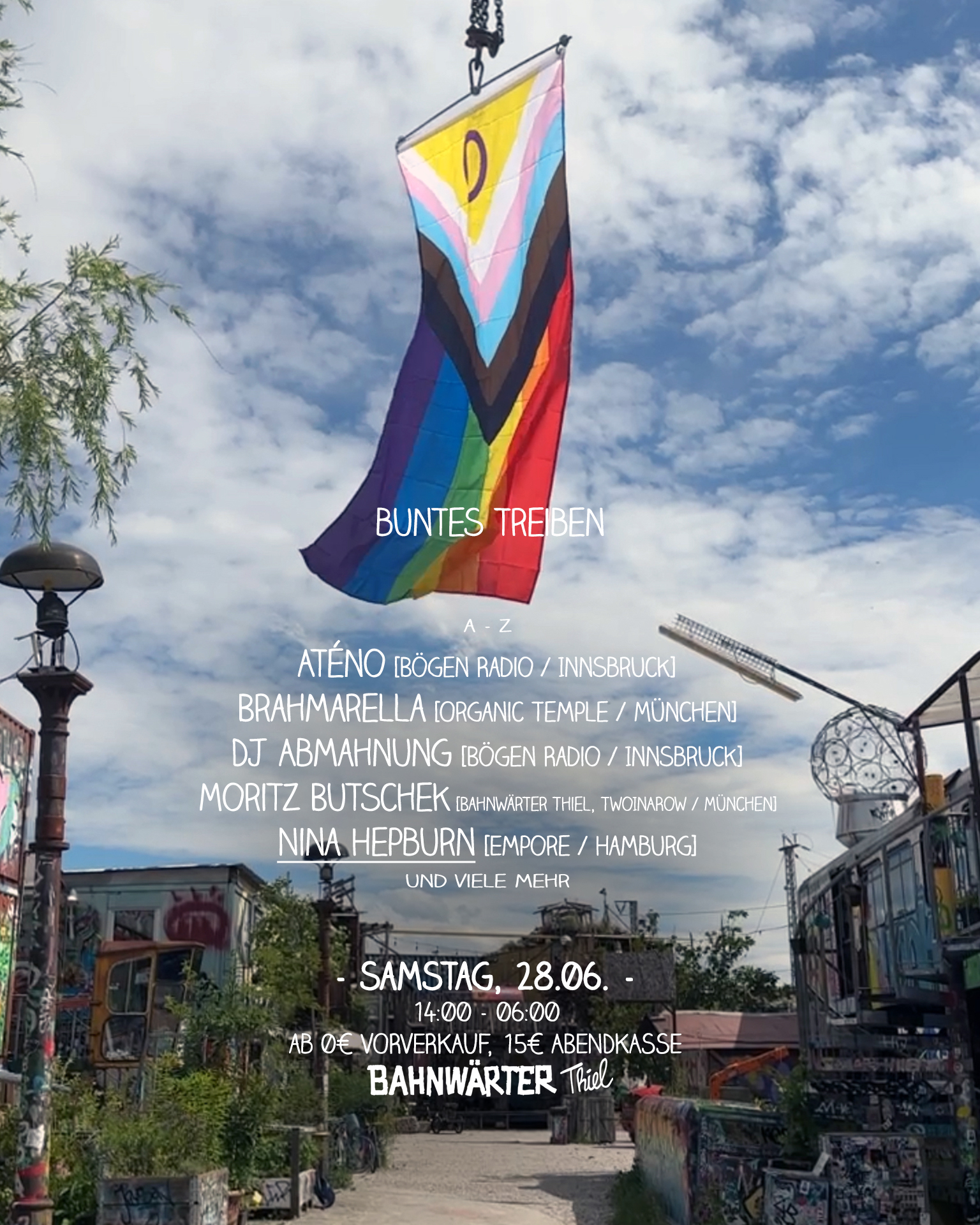 Buntes Treiben im Bahnwärter Thiel - mit Nina Hepburn – Open Air \u0026 Nacht –  drinnen \u0026 draußen bei Bahnwärter Thiel, München, image size:1536x1920