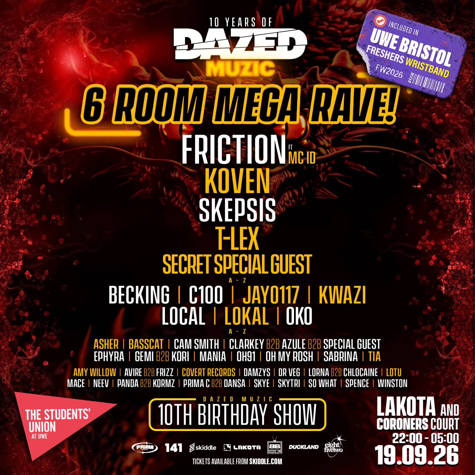UWE Bristol Official Freshers - 6 Room MEGA Rave ft Friction + more at Lakota, 6 Upper York Street; Bristol